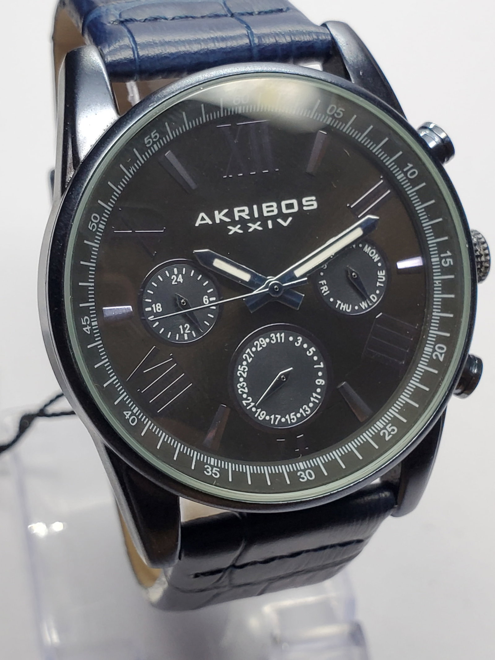 Akribos XXIV Black Multifunction Quartz Sport Watch, 41mm, 2010s, Running: Make a bold modern statement with this Akribos XXIV AK911 multifunction quartz watch, a contemporary timepiece that blends urban sophistication with practical functionality. Akribos XXIV is a modern w