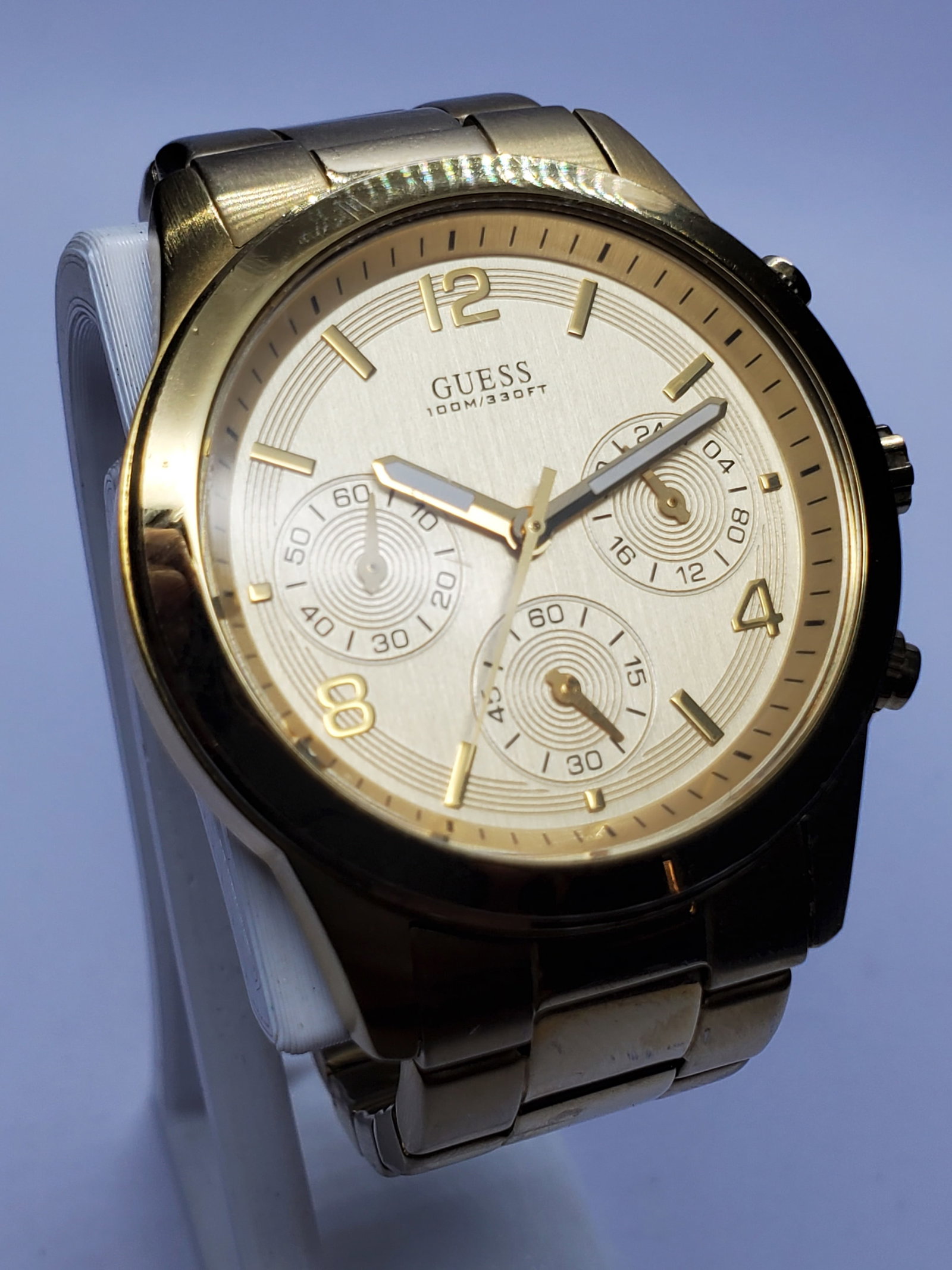 Vintage Guess Waterpro Gold Tone Chronograph Quartz Sport Watch, 38mm, 2000s, Running (1 of 13)