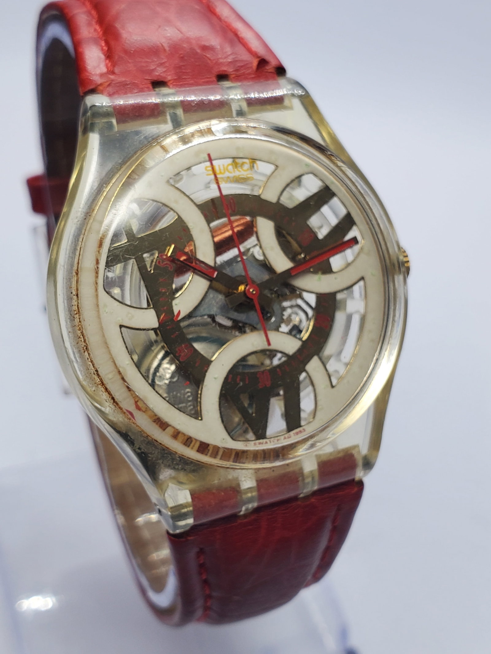 Vintage Swatch 1993 Skeleton Transparent Quartz Watch With Box, 34mm, Running (1 of 16)