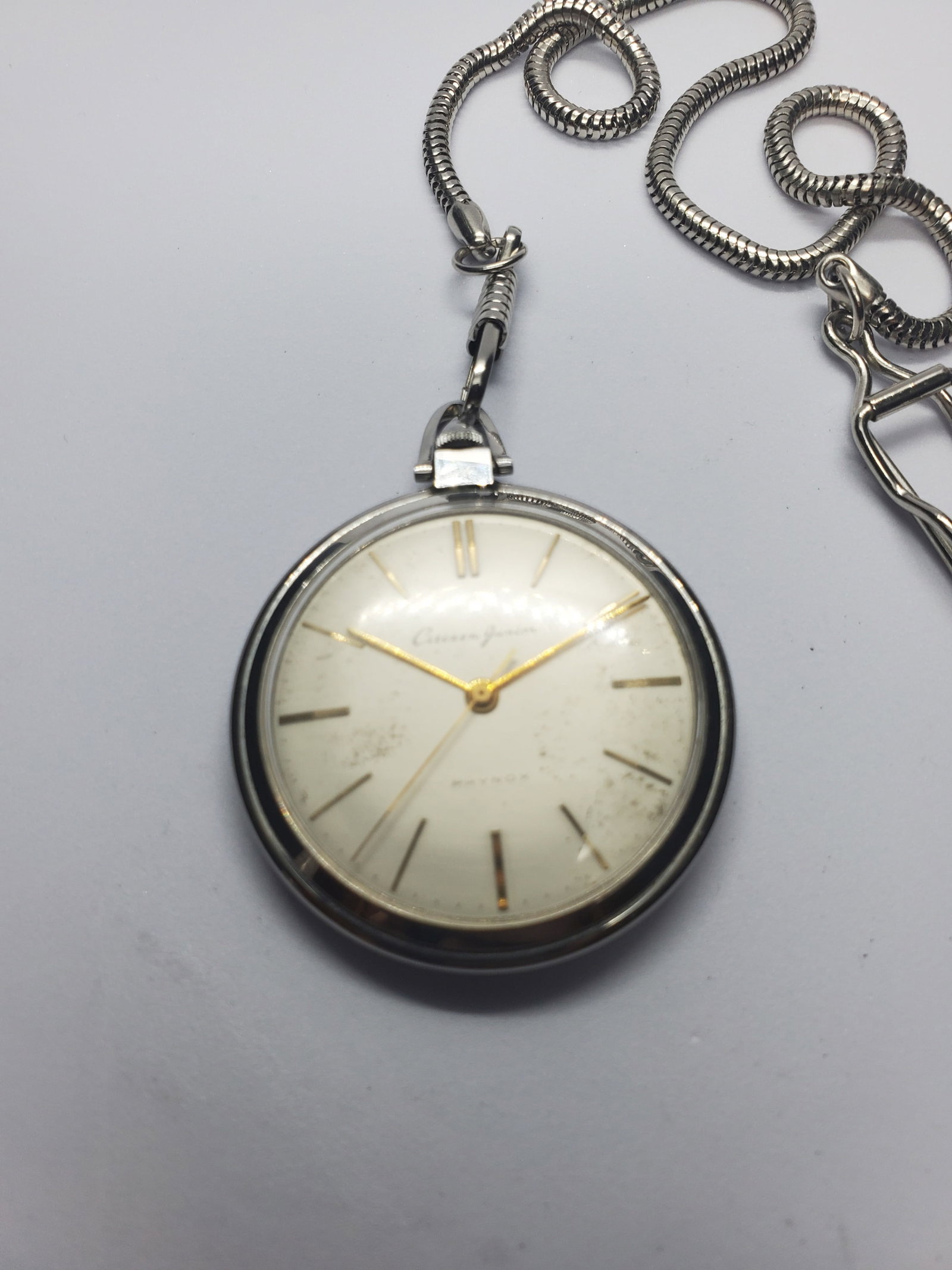 Vintage Citizen Junior Pocket Watch Manual with Chain, 42mm, 1958 to 1962, Running: Classic Japanese craftsmanship meets timeless elegance in this vintage Citizen Junior manual wind pocket watch. Founded by Citizen Watch Co. in 1918 in Tokyo, Japan, Citizen has earned a worldwide rep