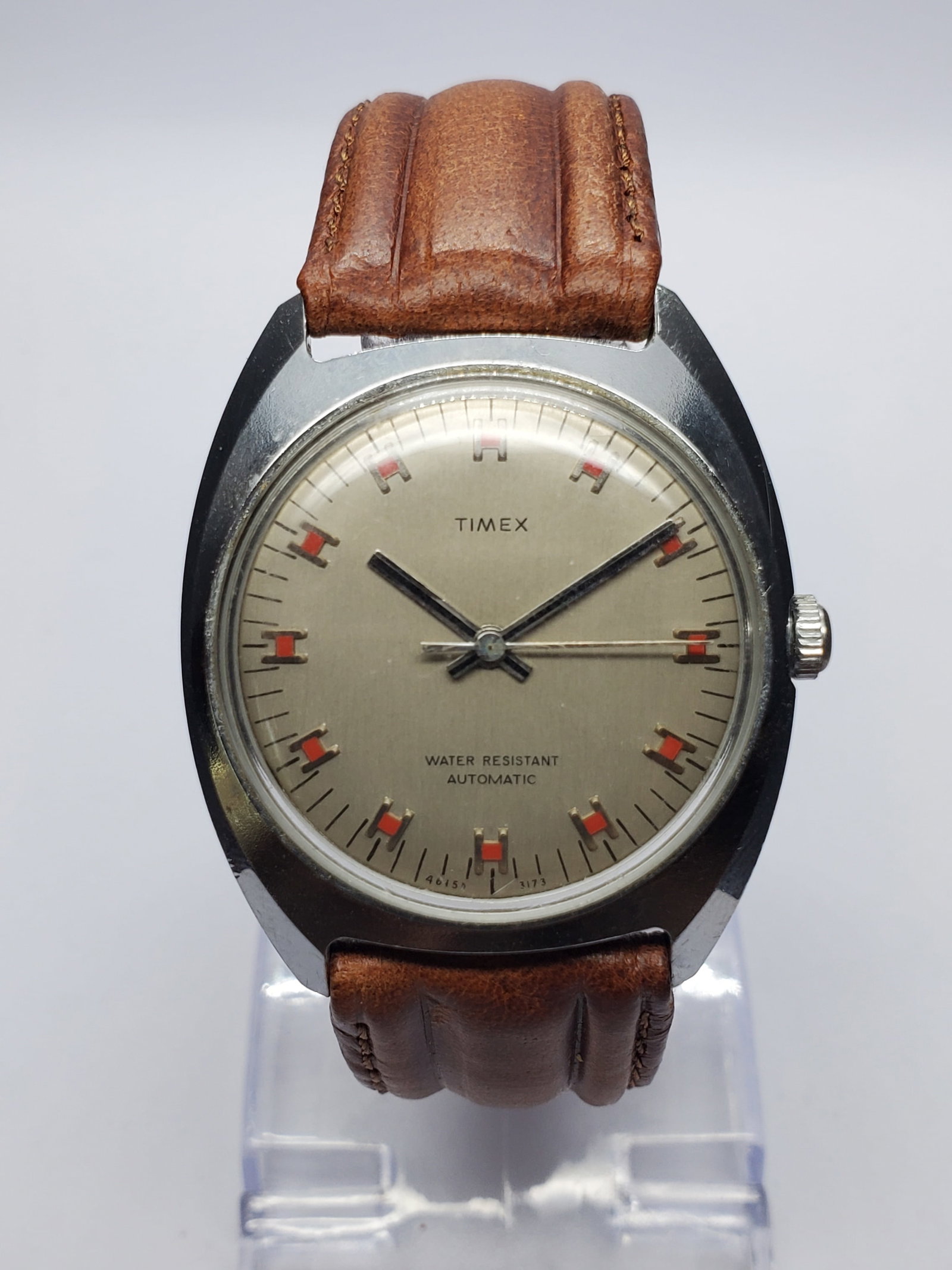 Vintage Timex Viscount 46150-3173 Automatic Red Marker Watch, 34mm, 1973, Running (1 of 13)