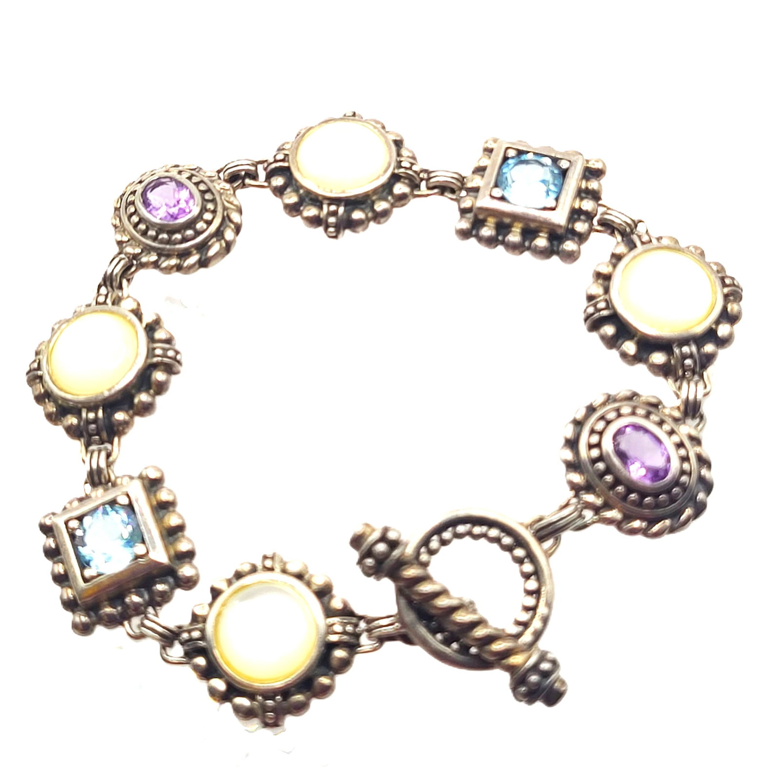Amethyst, Moonstone & Blue Topaz Bracelet .925 (1 of 10)
