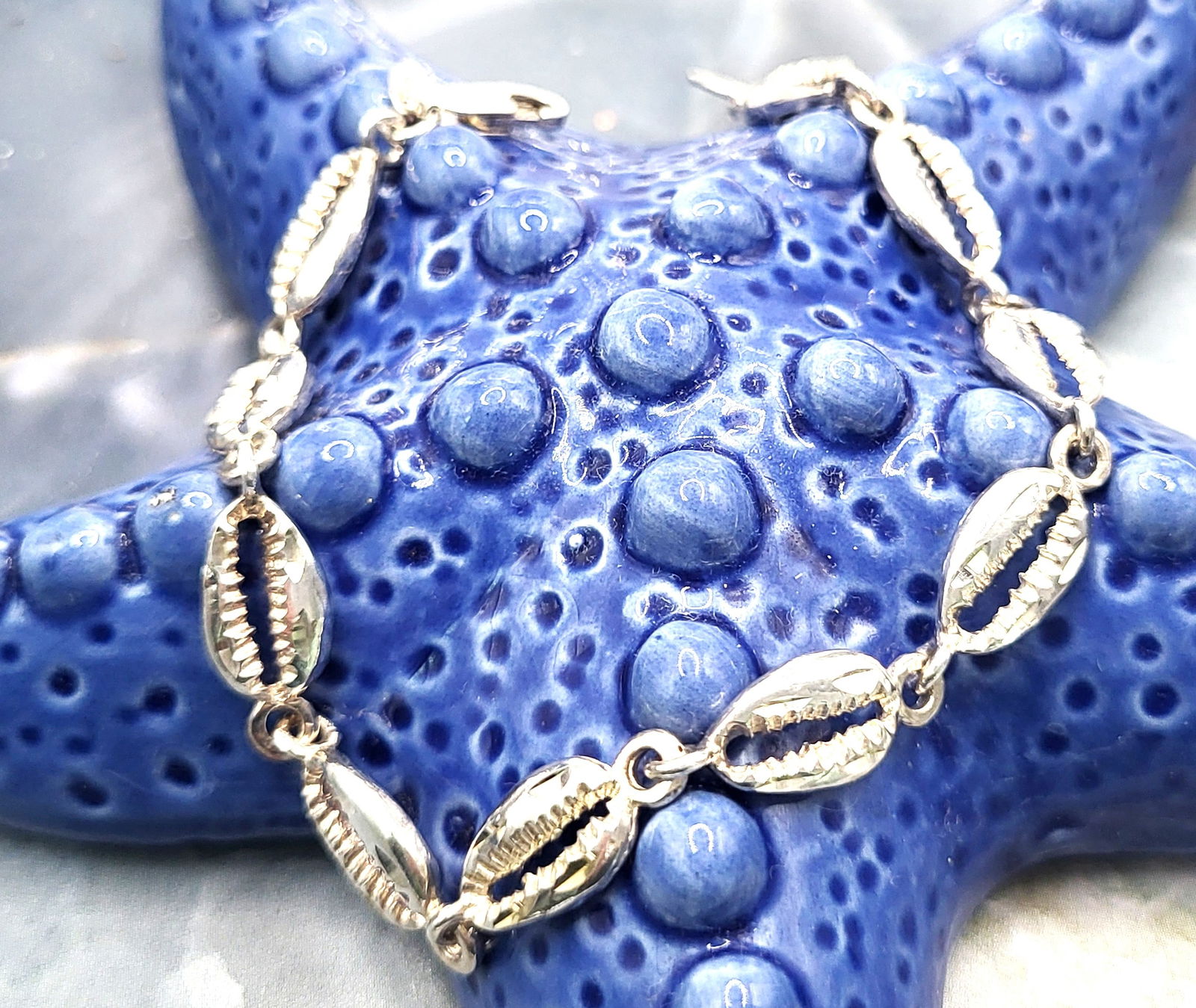 Nautical Bracelet w/ 3/8" Cowrie Shell Links .925 (1 of 12)