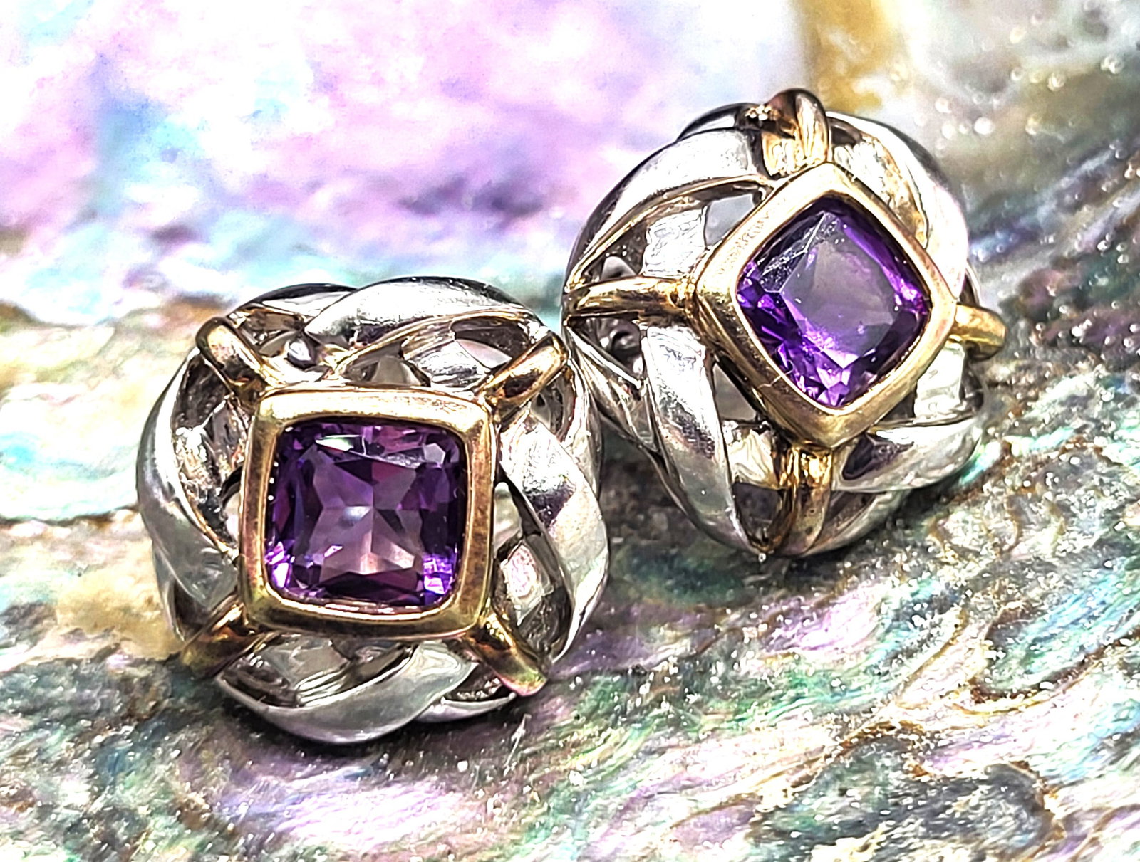 Cushion-Cut Amethyst Earrings-.925 w/ Gold Accent (1 of 12)