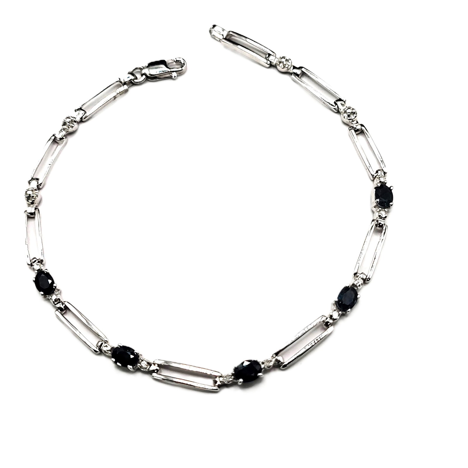 Modified Paper Clip Link Blue Sapphire Bracelet (1 of 12)