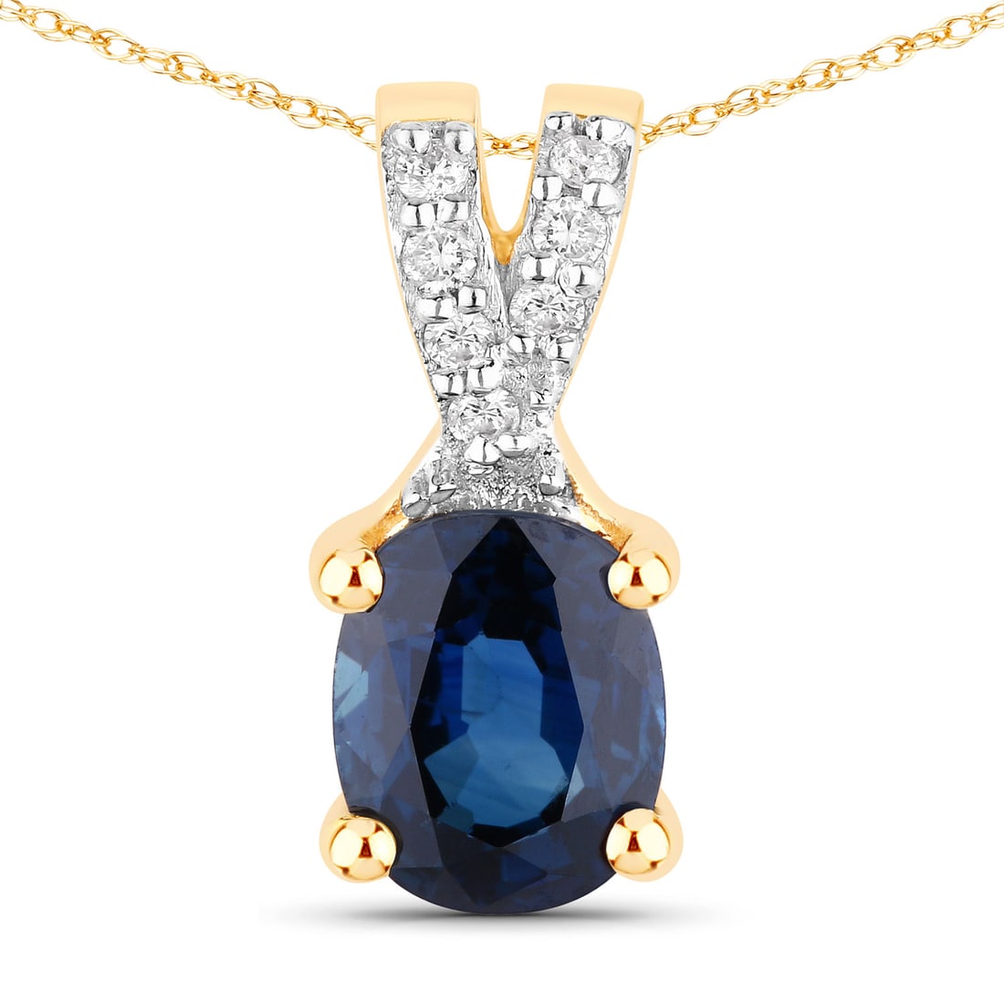Oval-Cut Blue Sapphire Pendant with Diamond Bail: 14KY .82g/.s5dwt .68ct blue sapphire .03ctw 