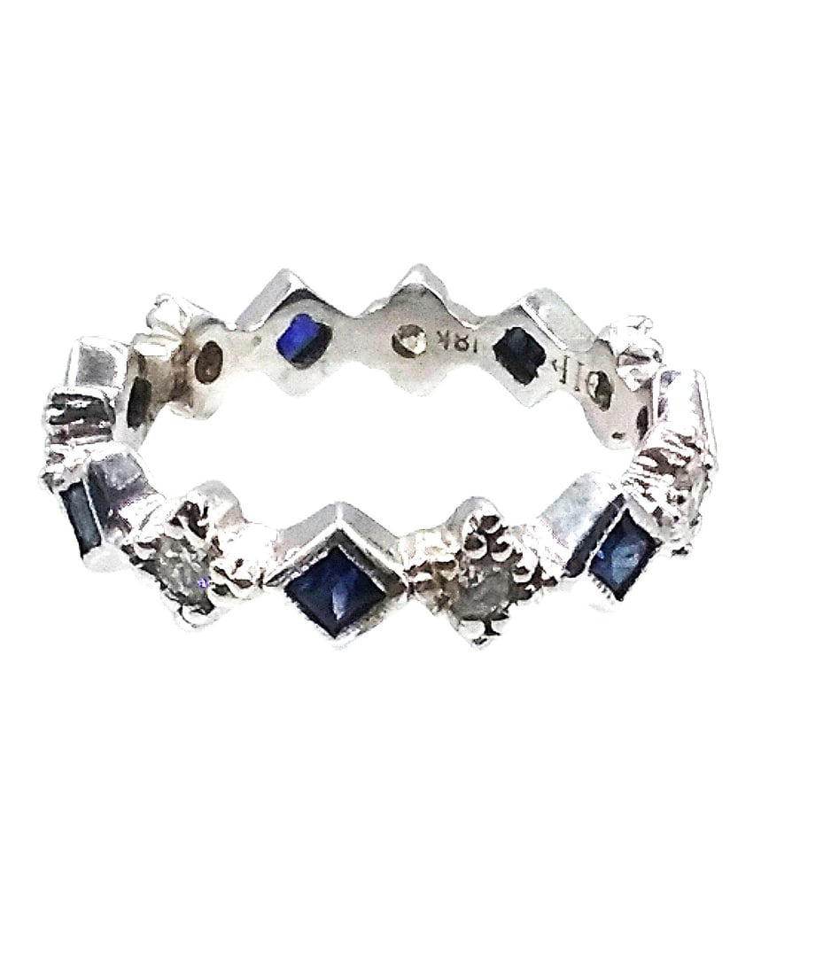 Blue Sapphire and Diamond Geometric Eternity Band: Here's Just The Basics! Metal-Color Weight Gemstone & Weight Main Color Diamond Info Size 18K White &n