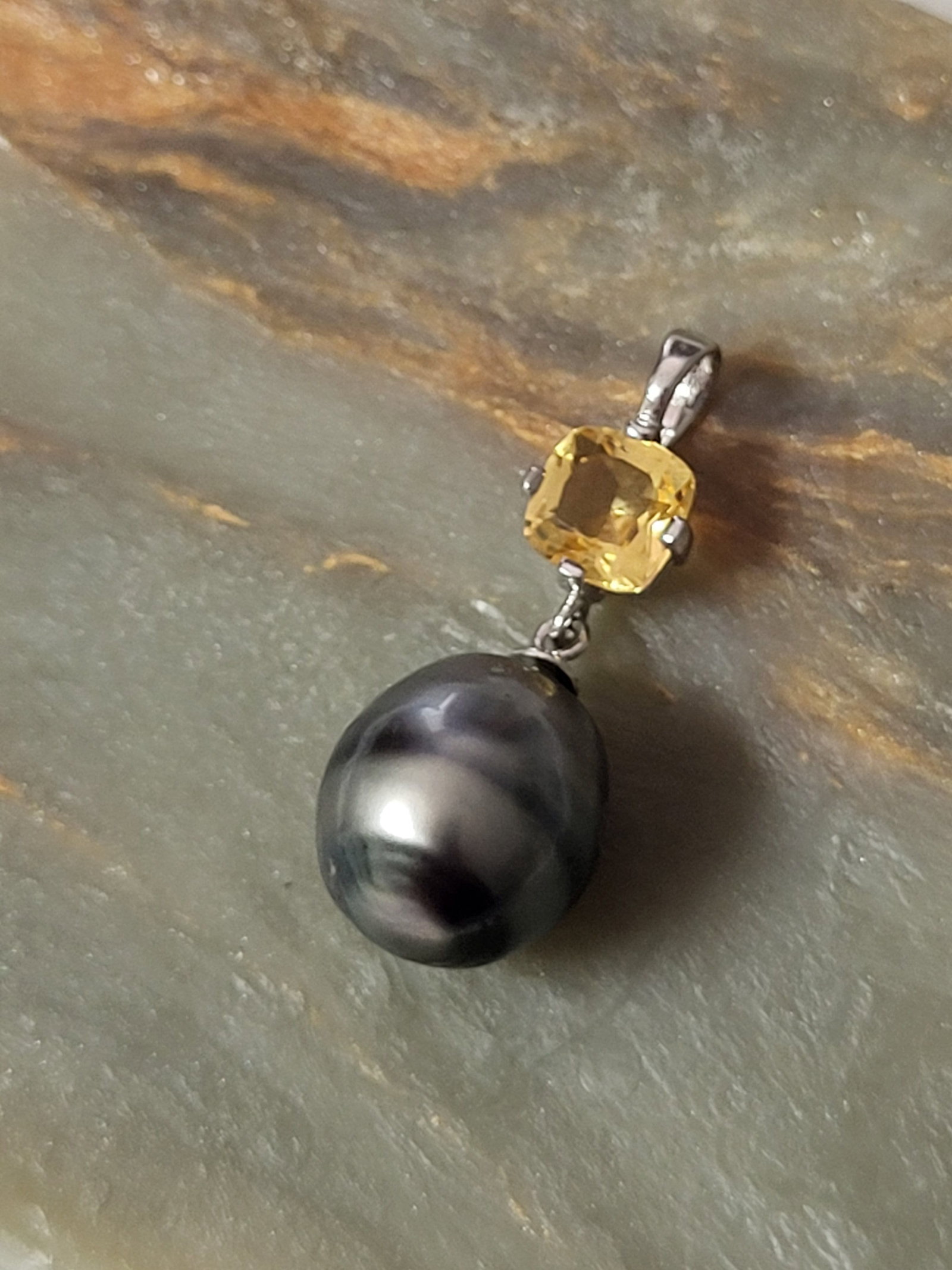 Tahitian Pearl and Cushion-Cut Citrine Pendant (1 of 3)