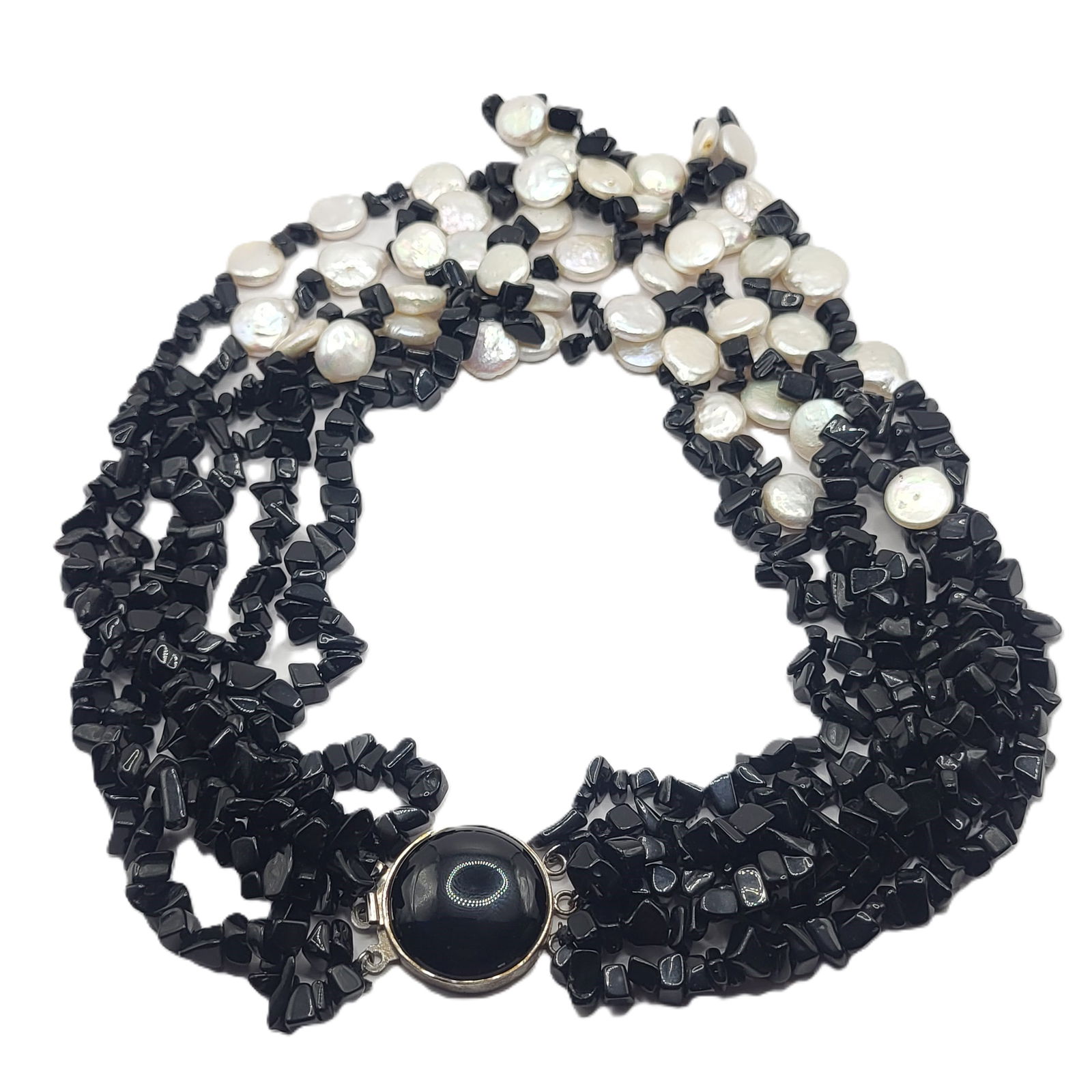 Multi-Strand Onyx and Coin Pearl Necklace .925 (1 of 5)