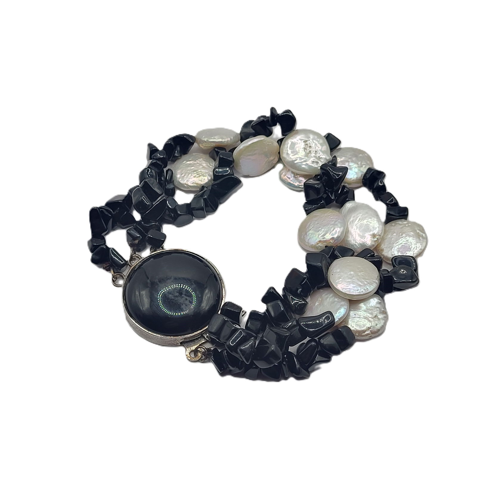 Multi-Strand Black Onyx & Coin Pearl Bracelet (1 of 5)
