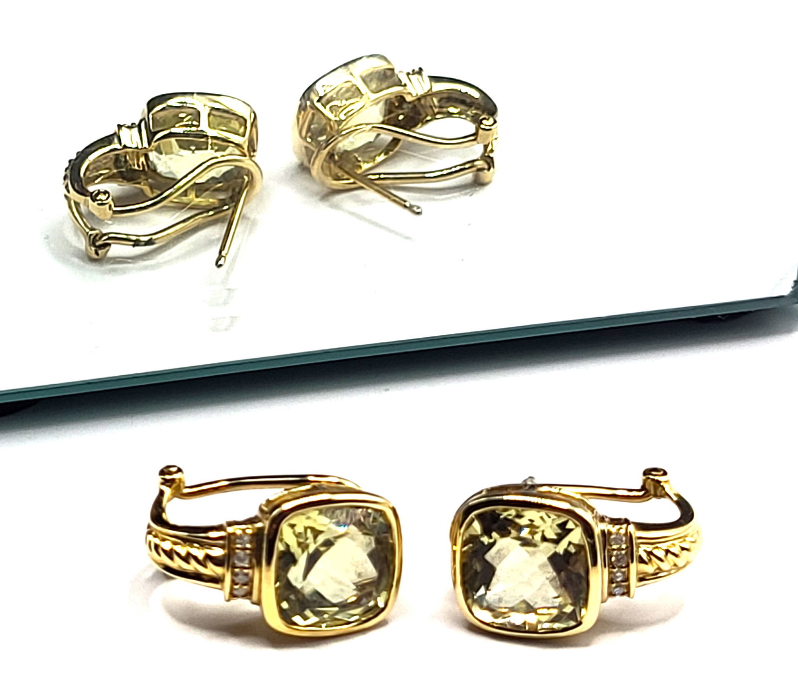 Cushion-Cut Lemon Quartz and Diamond Earrings (1 of 9)