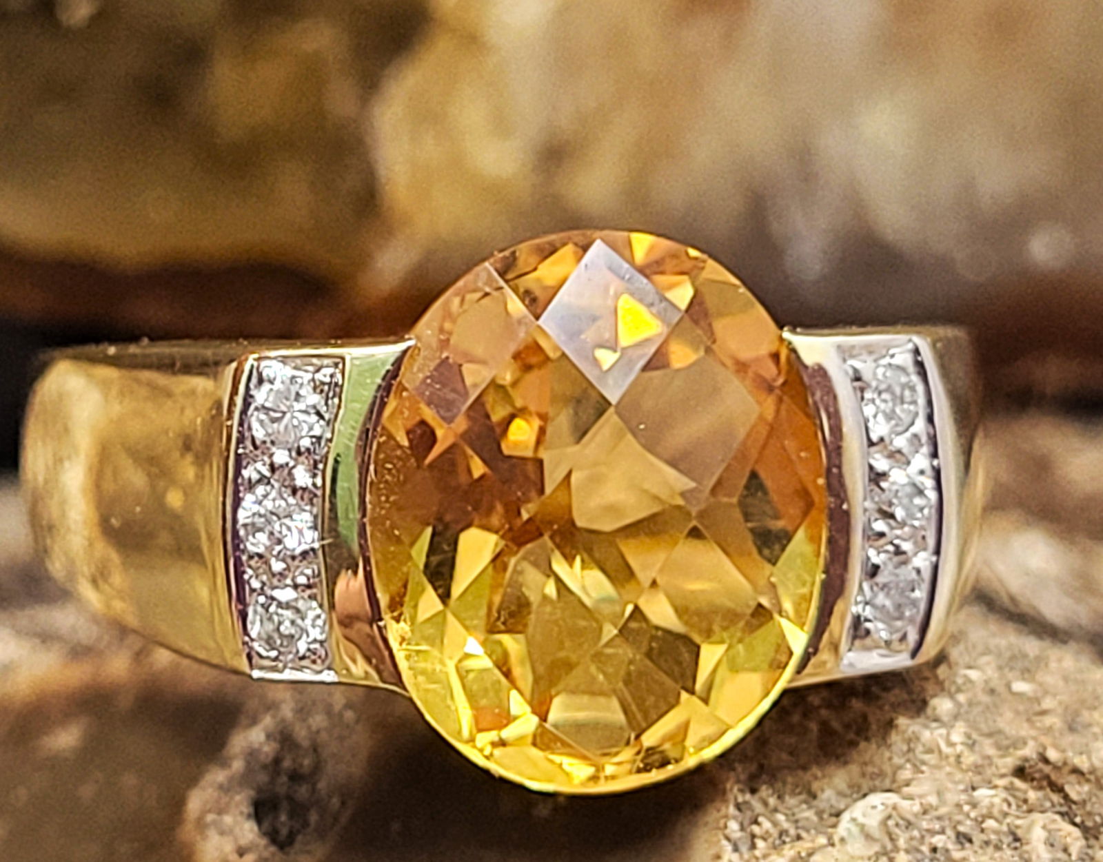 Golden Glow: Honey Citrine & Diamond Bezel-Set Ring (1 of 10)