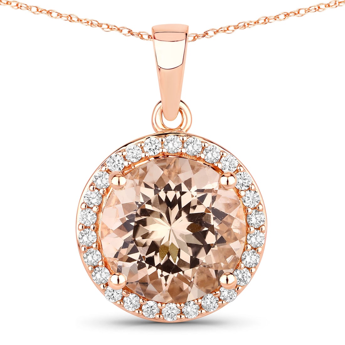Morgonite and Diamond Halo Necklace in Rose Gold (1 of 1)