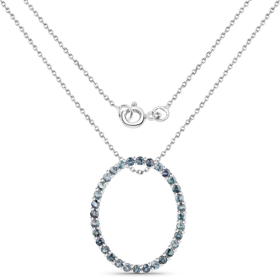 3.20 Carat Genuine Blue Sapphire .925 Sterling Silver Pendant: Setting: Sterling Silver .925 Primary Gemstone: Genuine Blue Sapphire Dimensions: 1.5" x 1.25" Closure: Spring Ring A deep celestial blue,