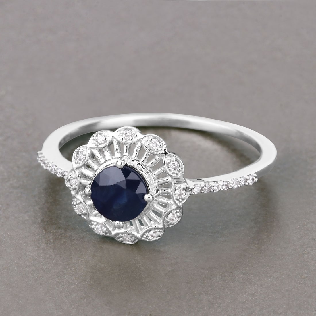 .72 Carat Genuine Blue Sapphire and White Diamond 14K White Gold Ring (1 of 4)