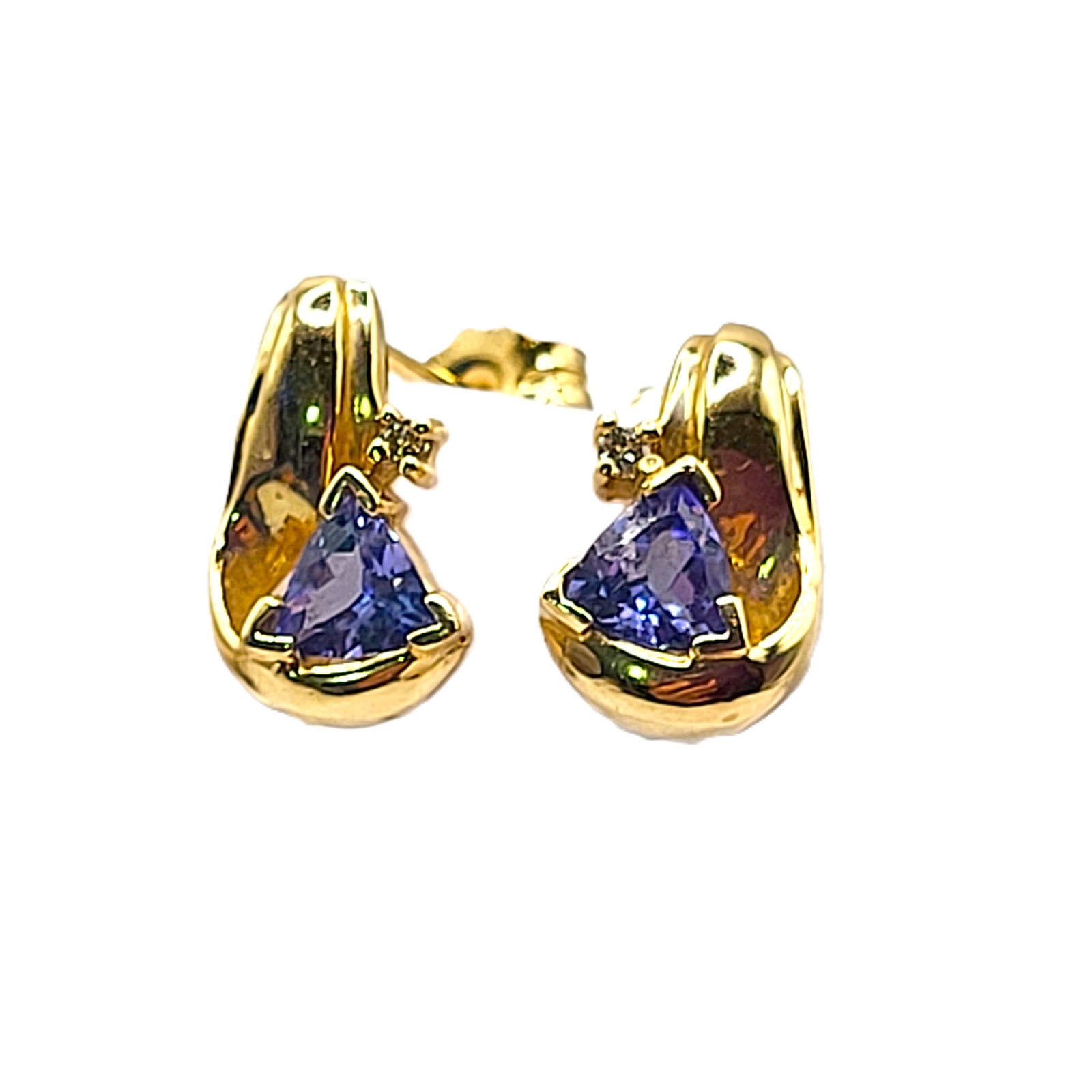 14K Yellow Gold Trilliant-Cut Tanzanite and Diamond Earrings (1 of 10)