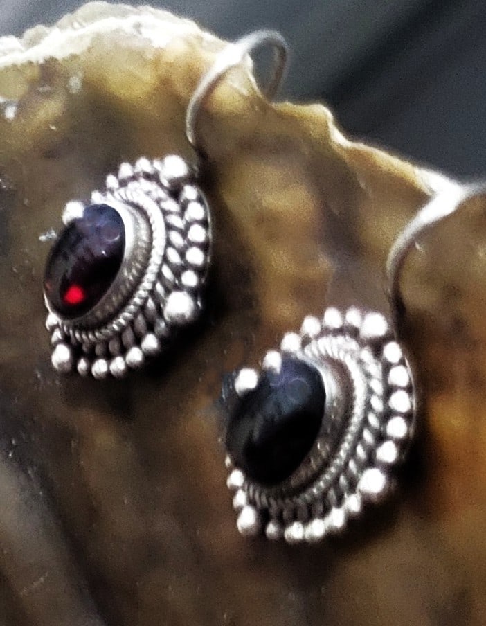 Vintage-Style Cabochon Rhodolite Drop Earrings (1 of 5)