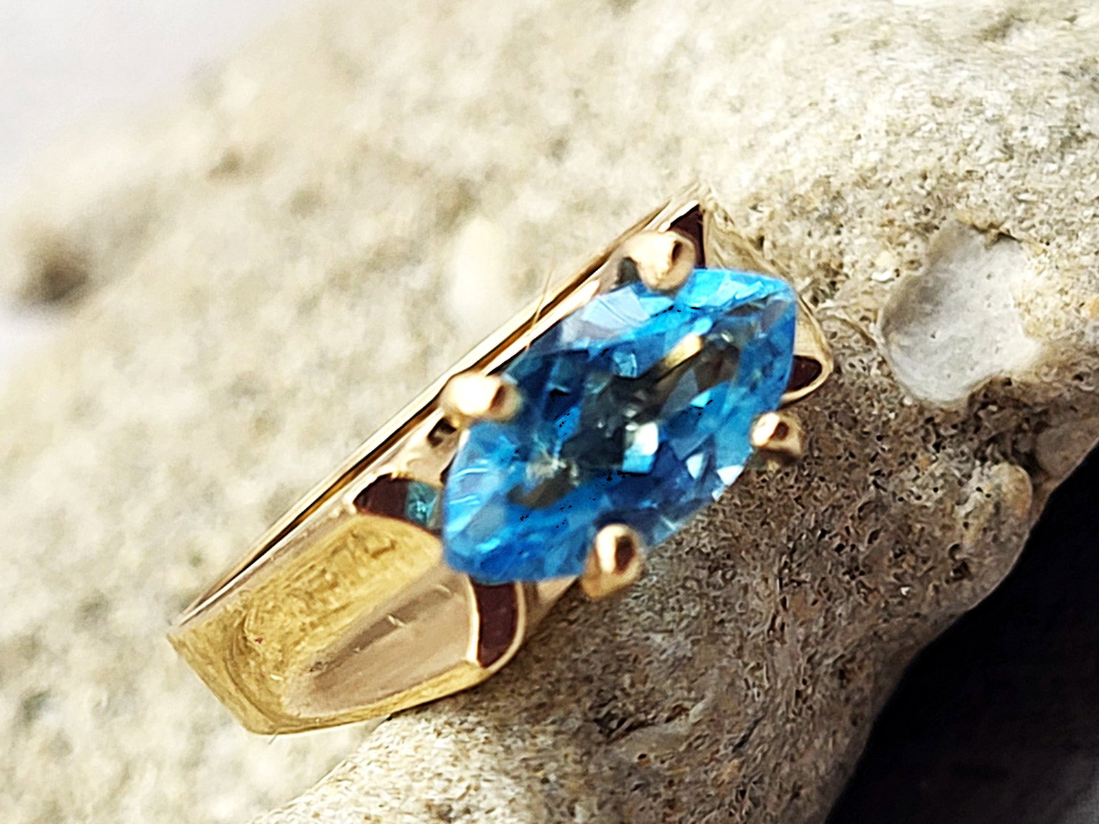 East-West Marquise Blue Topaz Saddle Ring (1 of 8)