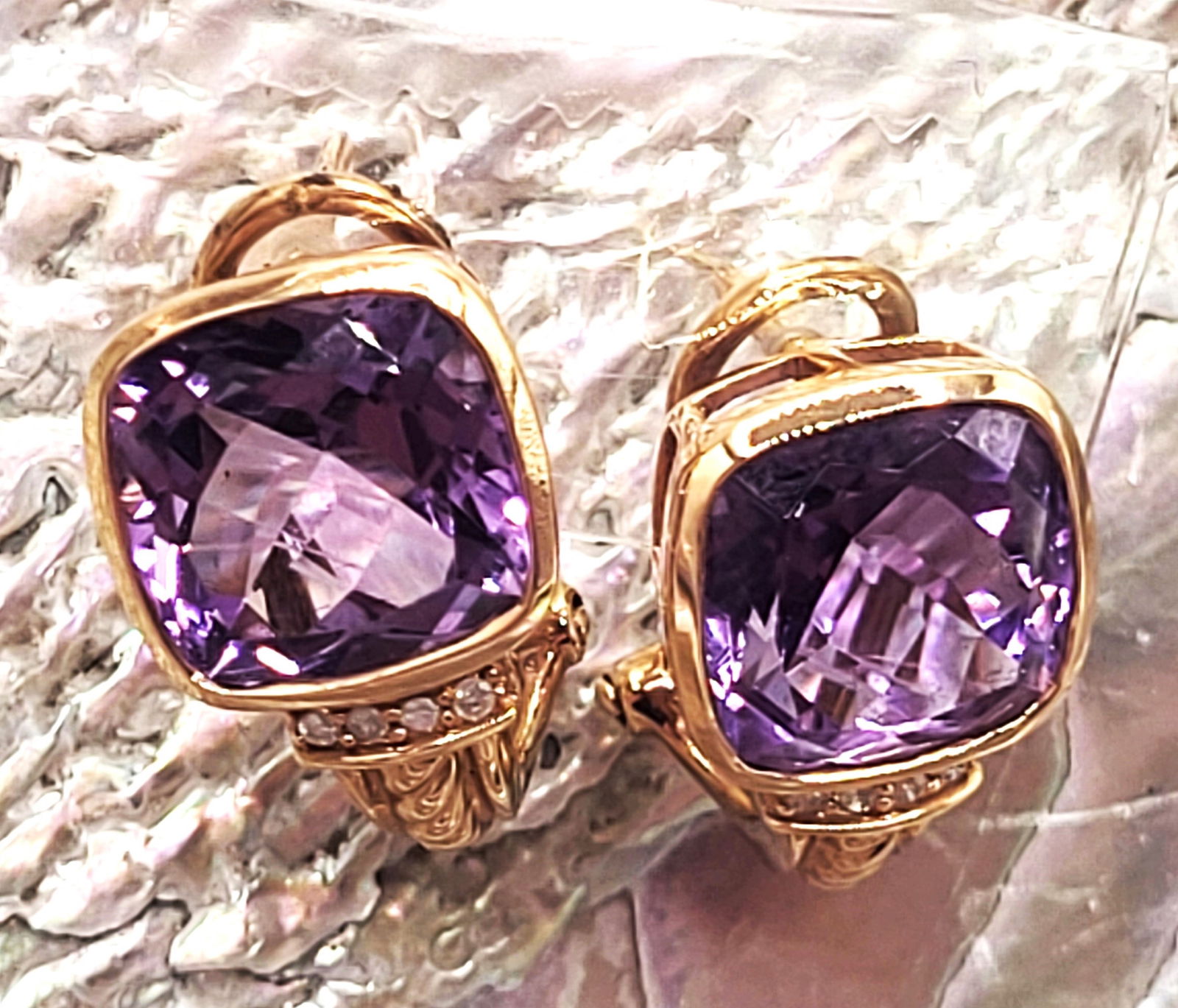 Cushion-Cut Amethyst and Diamond Earrings (1 of 7)