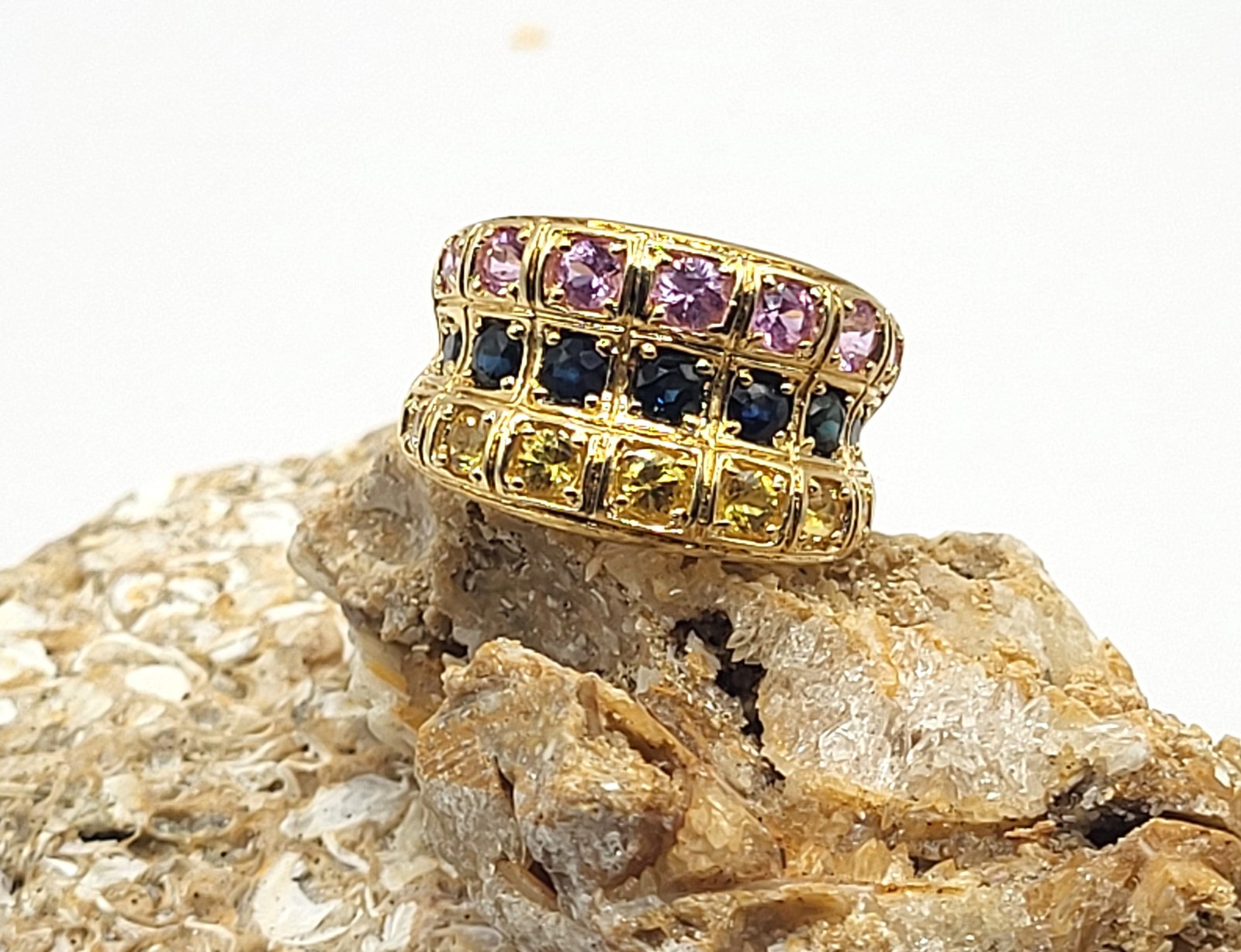 Multi-Colored Sapphire Concave Wide Band Ring (1 of 8)