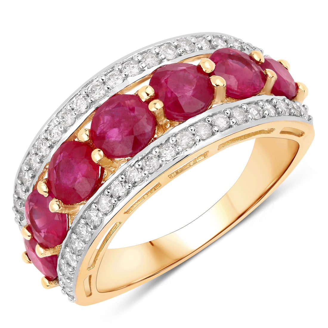 Genuine Ruby & Natural Diamond Tapered Band, Ring (1 of 8)