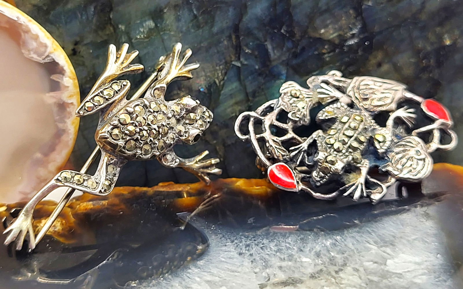 A Pair of Sterling Silver and Marcasite Frog Brooches (1 of 10)