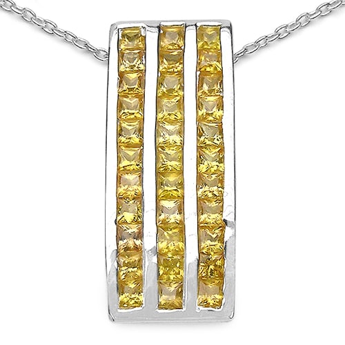 Sleek Yellow Sapphire Bar Pendant Necklace .925: 13100012 Setting: Sterling Silver .925 Primary Gemstone: Genuine Yellow Sapphire Link Style: Fine Rolo Link Closure: Spring Ring Length: 18" Yellow Sapphire Bar Pendant Necklace — Sterling Silver .9