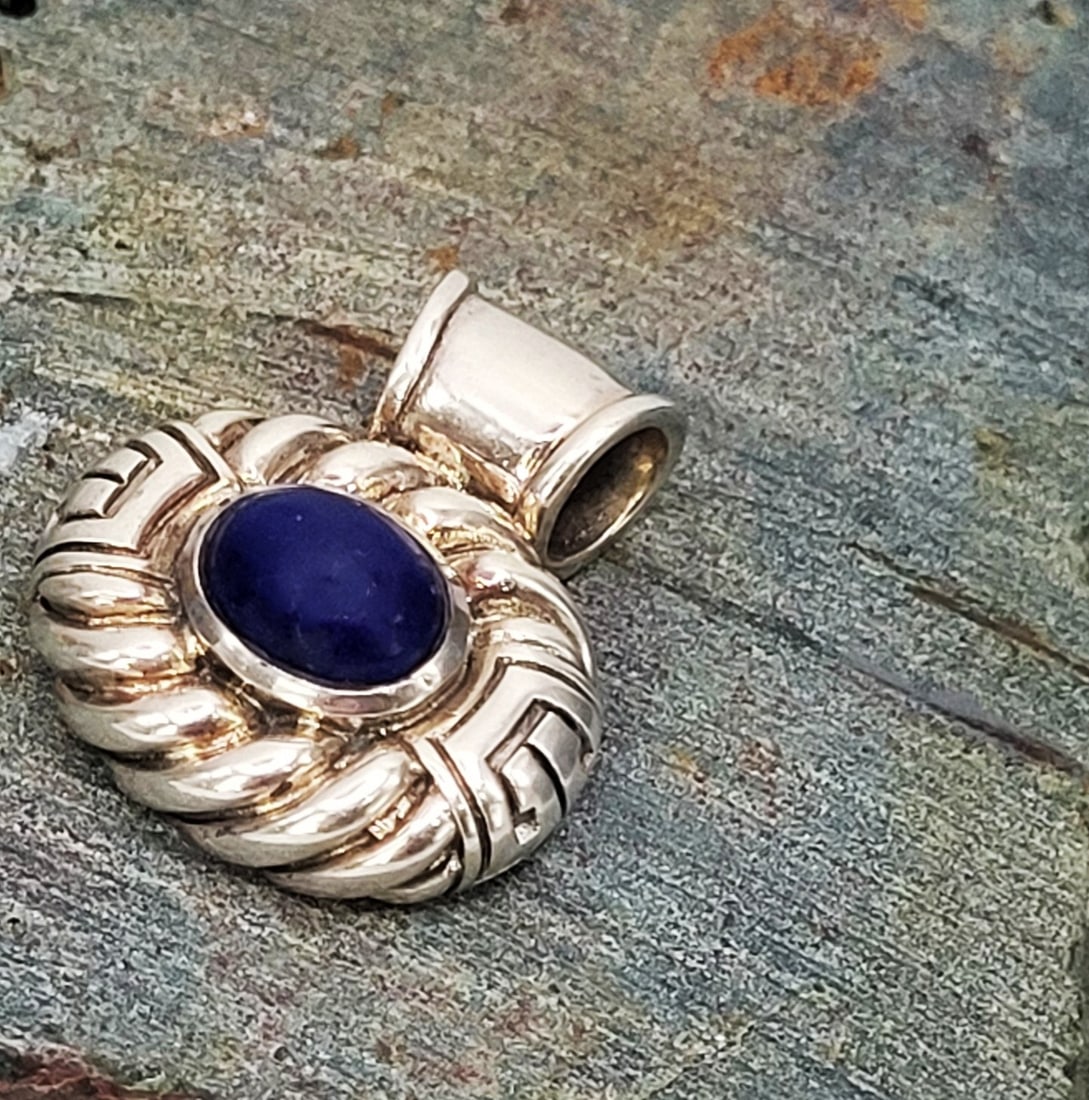 Bold Sterling Silver & Lapis Lazuli Slide Pendant (1 of 7)