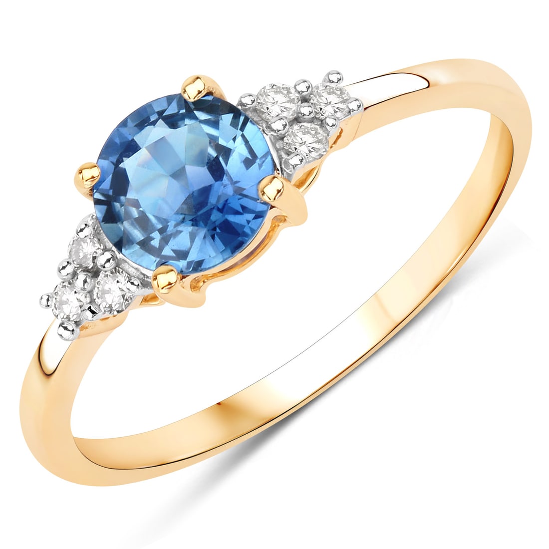 Refreshing Blue Sapphire & Diamond Epualette Ring: 10100072 Setting: 14K Yellow Gold Main Gemstone: Genuine Blue Sapphire Adjacent Gemstone: Genuine, Natural Diamond Size: US 6 Weight: 1.53g Birthstone for: SEPTEMBER You could say the color of this sa
