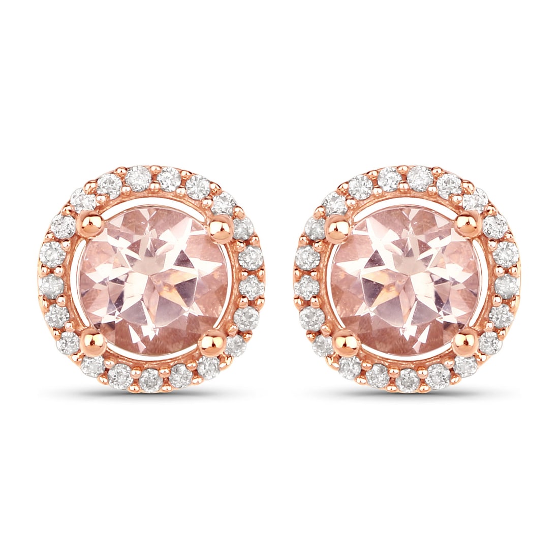 Genuine Morganite and Diamond Halo Earrings 14K (1 of 8)