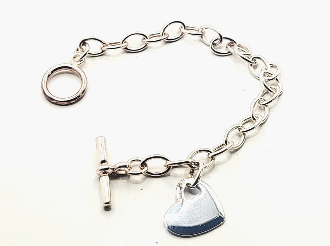 Rolo Link Toggle Bracelet w/ Dangling Heart Tag (1 of 3)