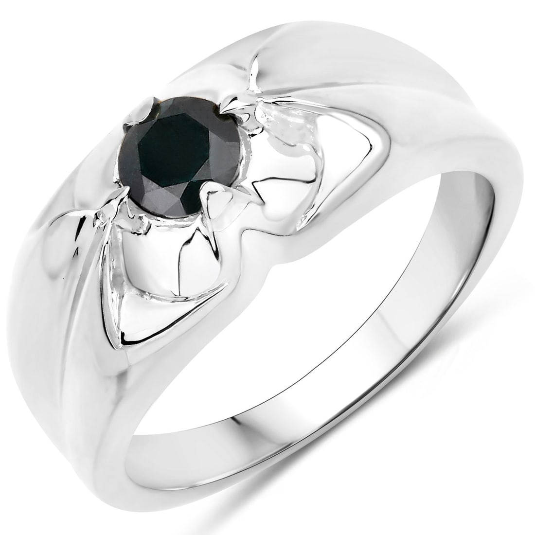 Genuine Black Diamond Solitaire Ring .925 - Unisex: Setting: Sterling Silver .925 Primary Gemstone: Genuine, Earth-Mined Black Diamond Size: 9 Weight: 5.86g Bithstone for: APRIL This sterling silver ring features a .50 carat round, genuine black diamon