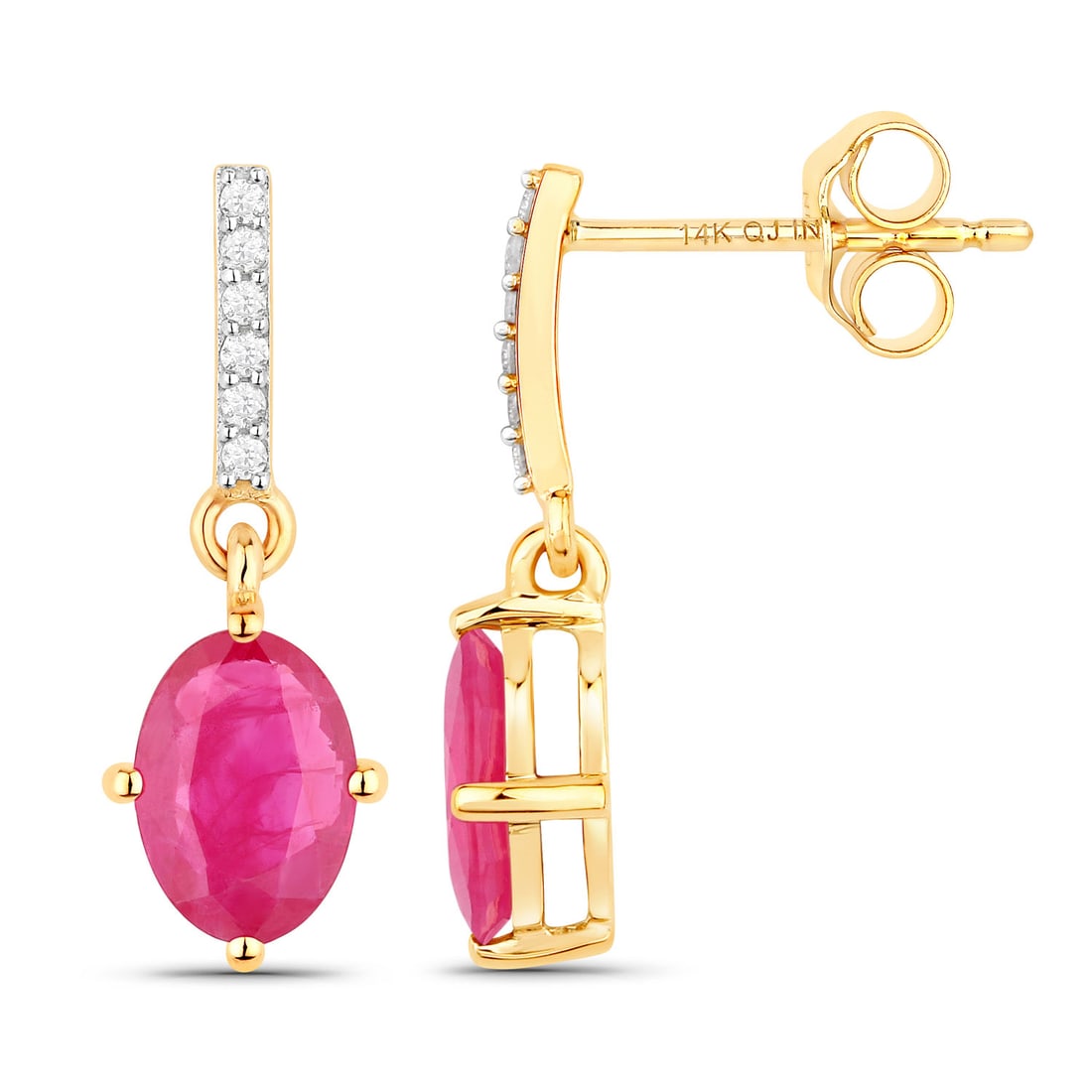 Ruby and Diamond Dangling Earrings - 2