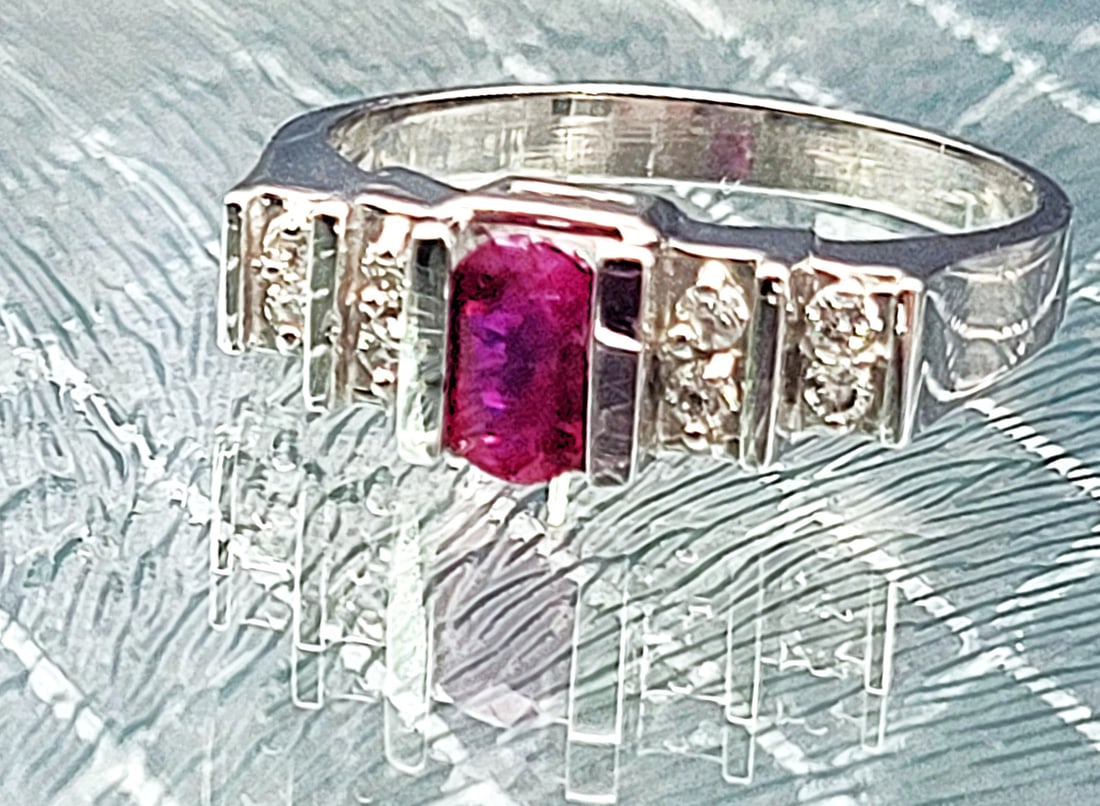 Ruby and Diamond Geometric Pyramid Ring - Modern - 2