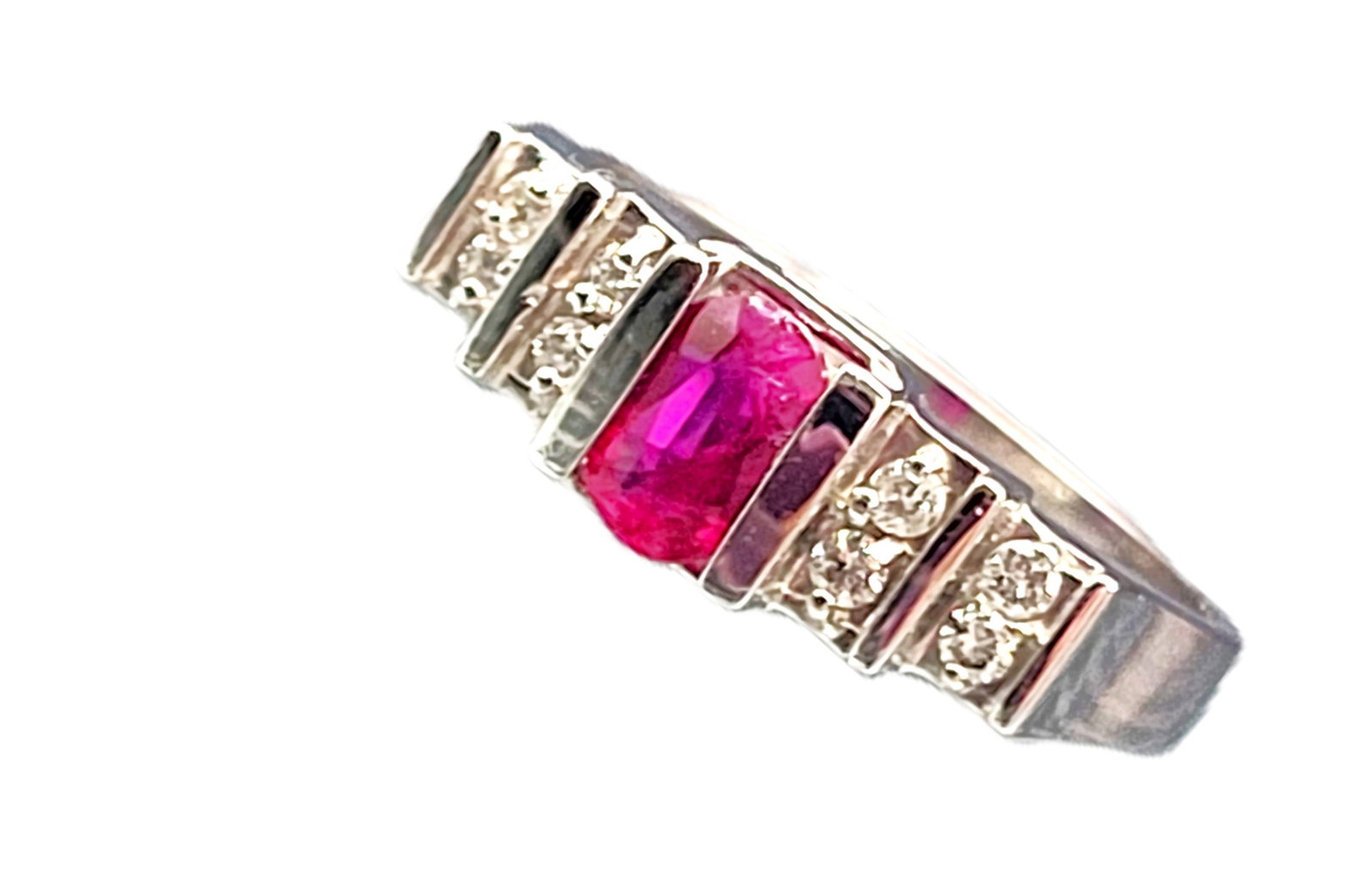 Ruby and Diamond Geometric Pyramid Ring - Modern - 3