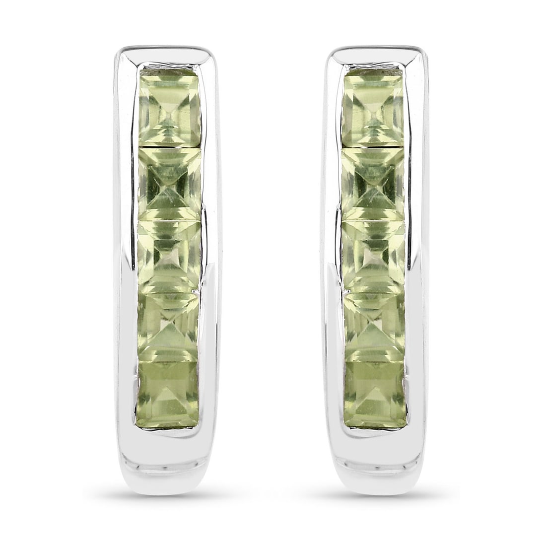 Sterling Silver & Genuine Peridot J-Hoop Earrings: 24100179 Setting: Sterling Silver .925 Primary Gemstone: Genuine Peridot Dimensions: 3/4" long Weight: 2.36g Birthstone for: AUGUST This pair of sterling silver earrings showcases 1.60 carats total we