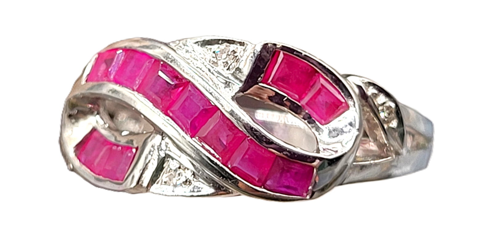 Square-cut Ruby and Round Diamond Infinity Ring - 2