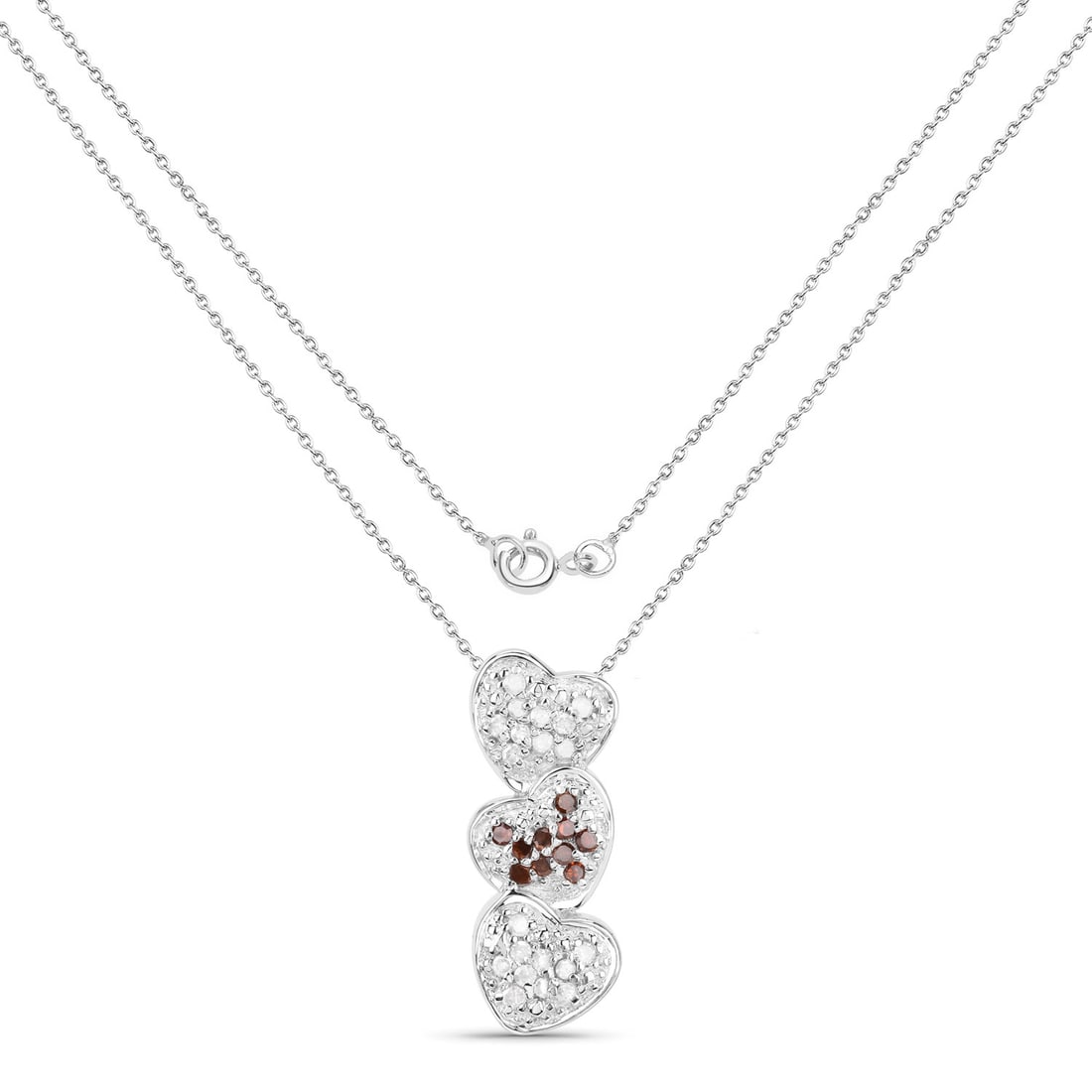 .45ctw Red & White Diamond Heart Necklace .925 - 2