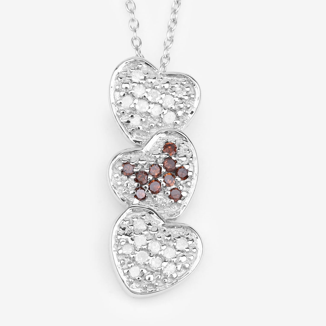 .45ctw Red & White Diamond Heart Necklace .925 - 7