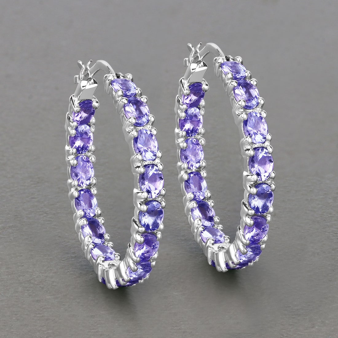 5.10 CTW Genuine Tanzanite Inside-Out Hoop Earrings - 2