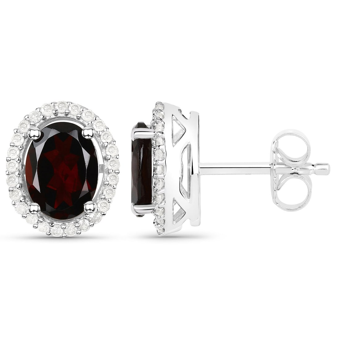 Glamorous Garnet and Lab-Diamond Halo Earrings - 2