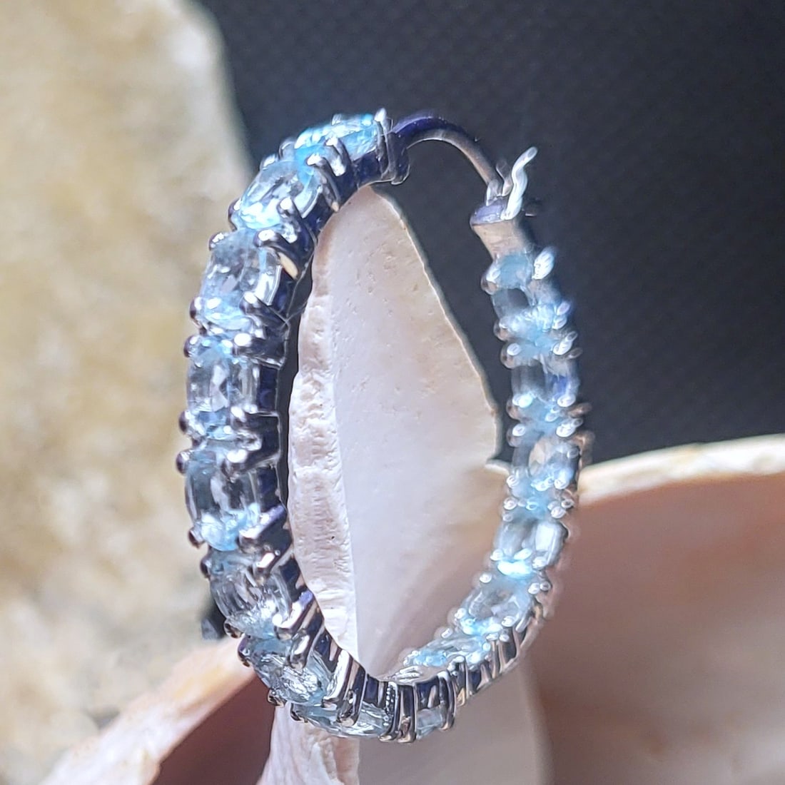 Blue Topaz Inside-Out Sterling .925 Hoop Earrings - 2