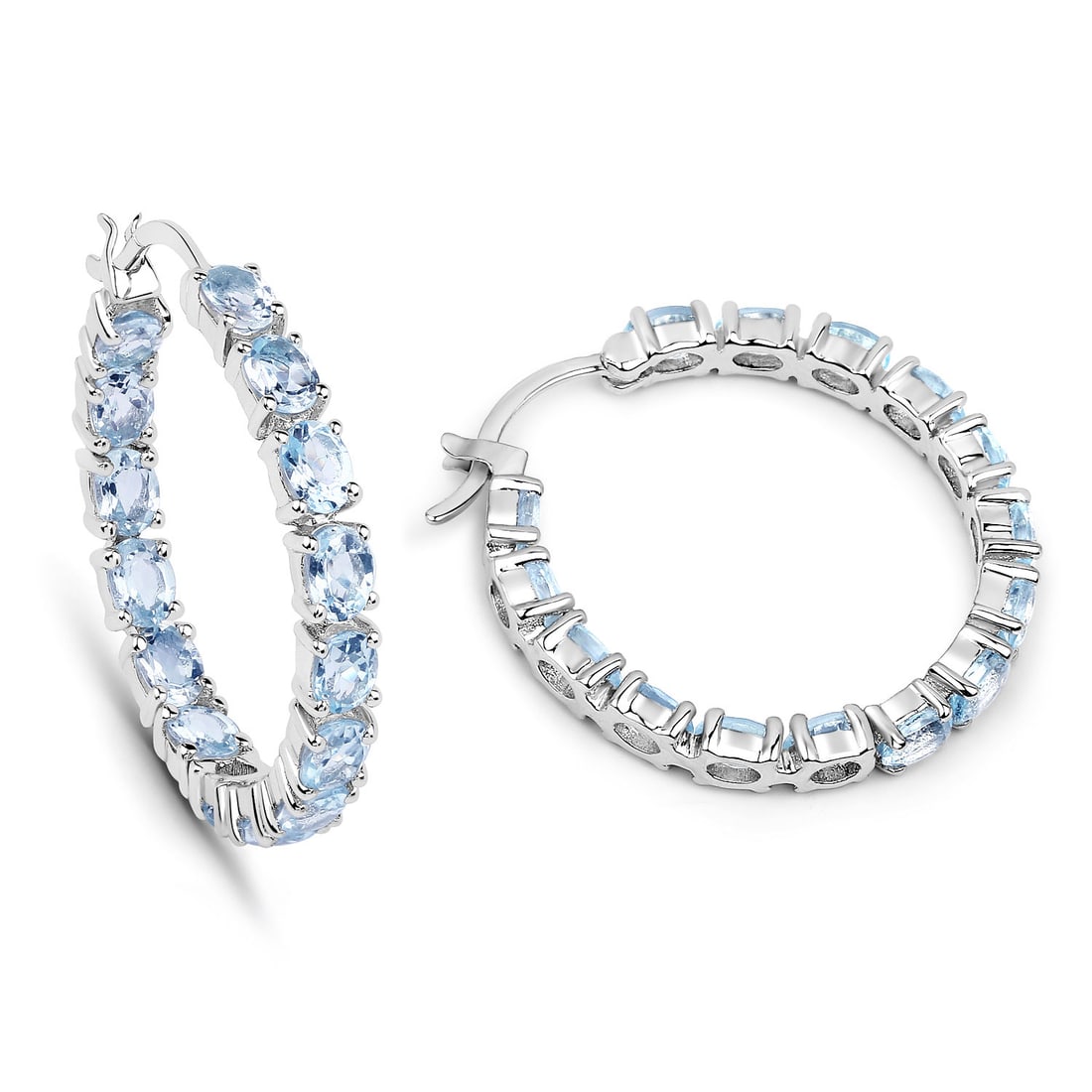 Blue Topaz Inside-Out Sterling .925 Hoop Earrings - 7