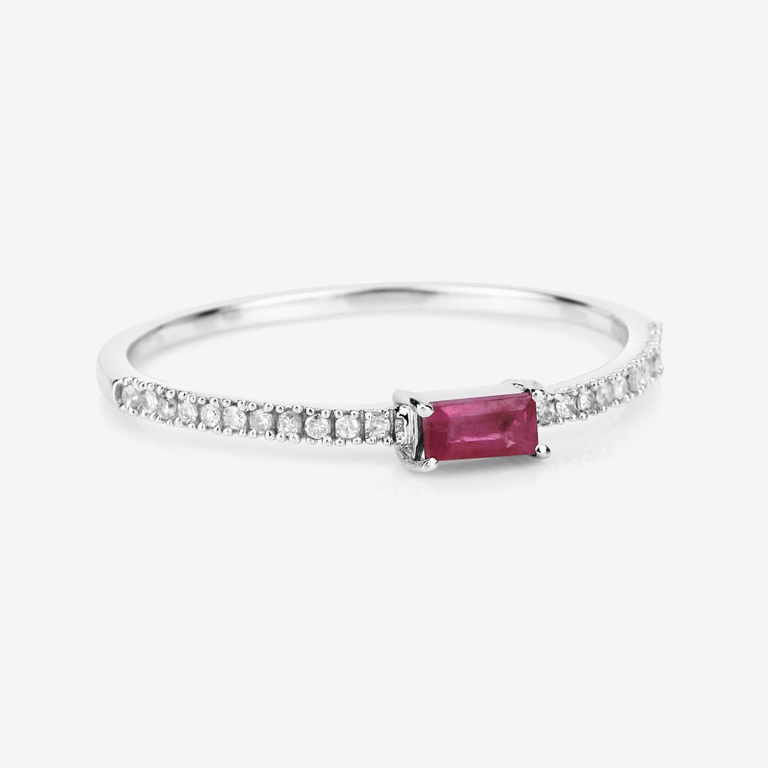 14K Baguette Ruby and Diamond Stacker Ring - 2