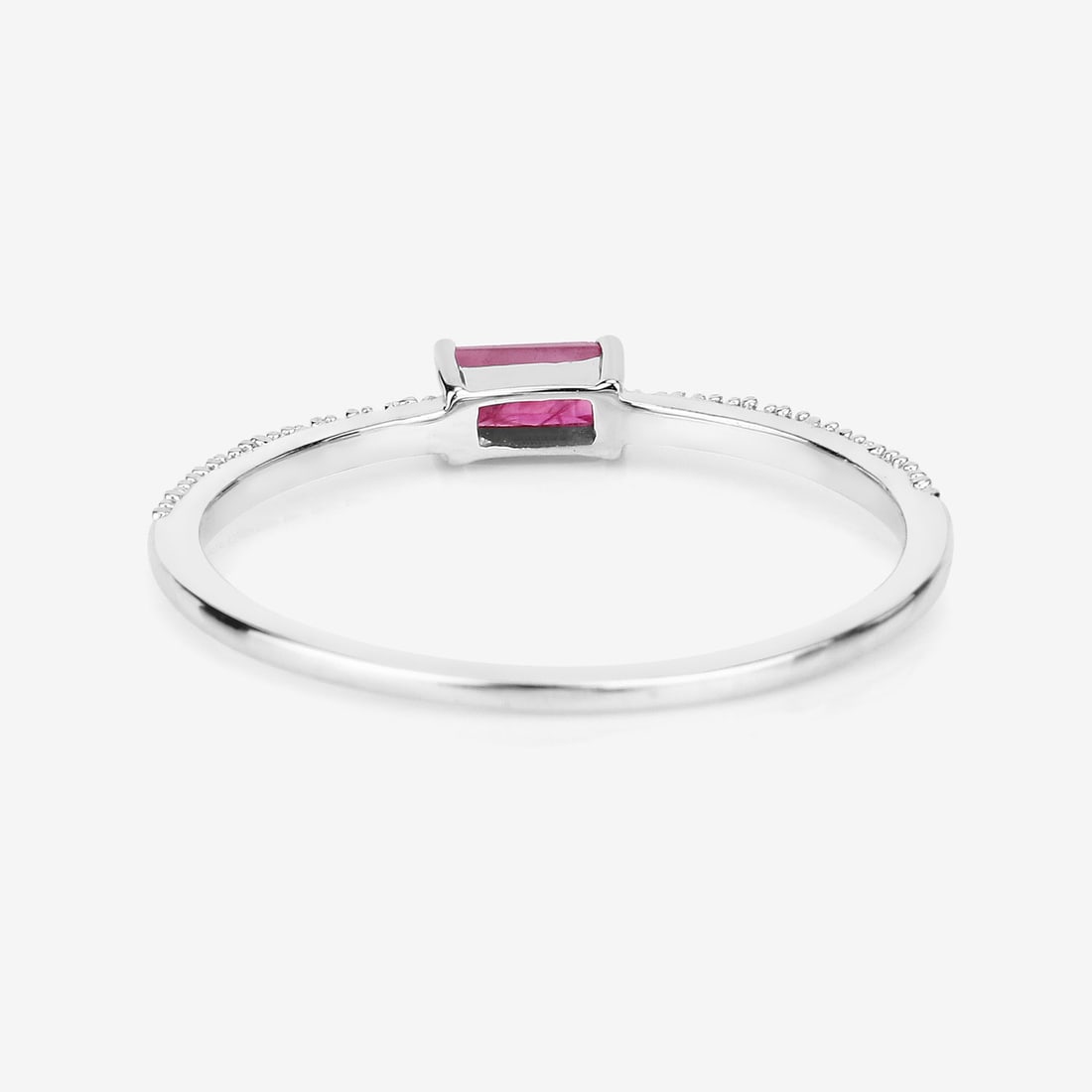14K Baguette Ruby and Diamond Stacker Ring - 7