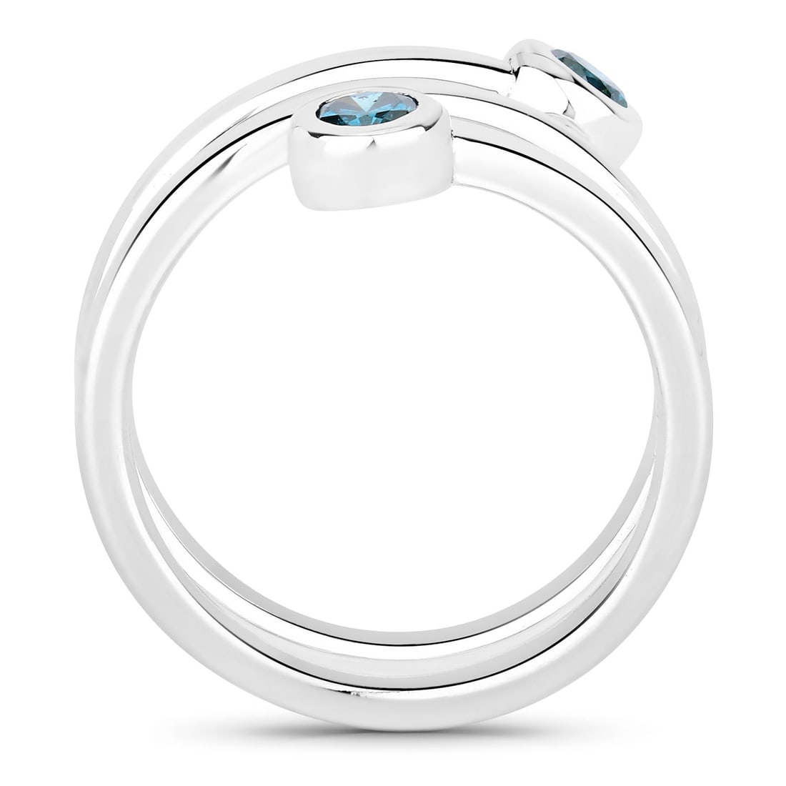 Blue Diamond Elongated Spiral Ring Sterling Silver - 2