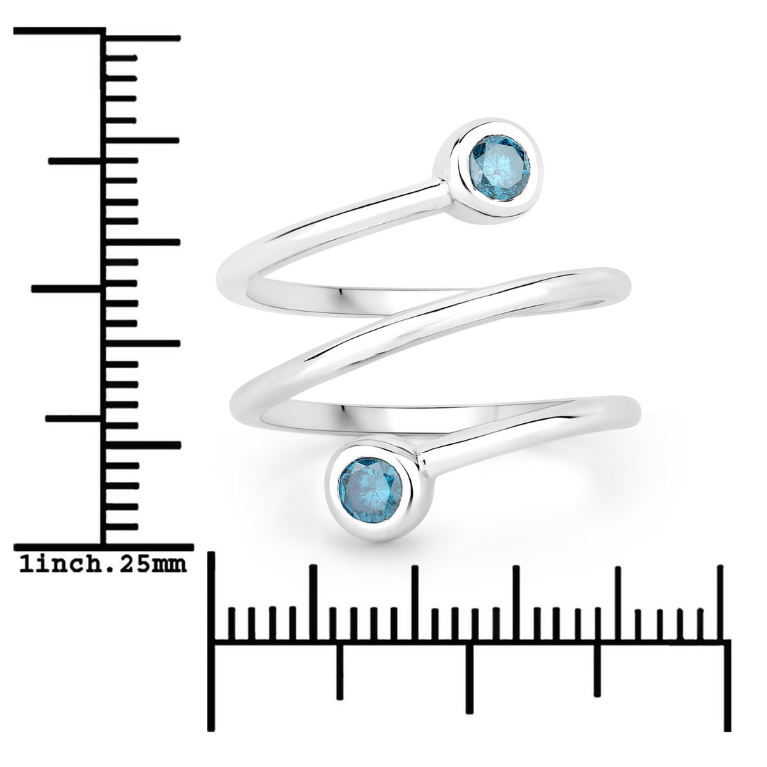 Blue Diamond Elongated Spiral Ring Sterling Silver - 3