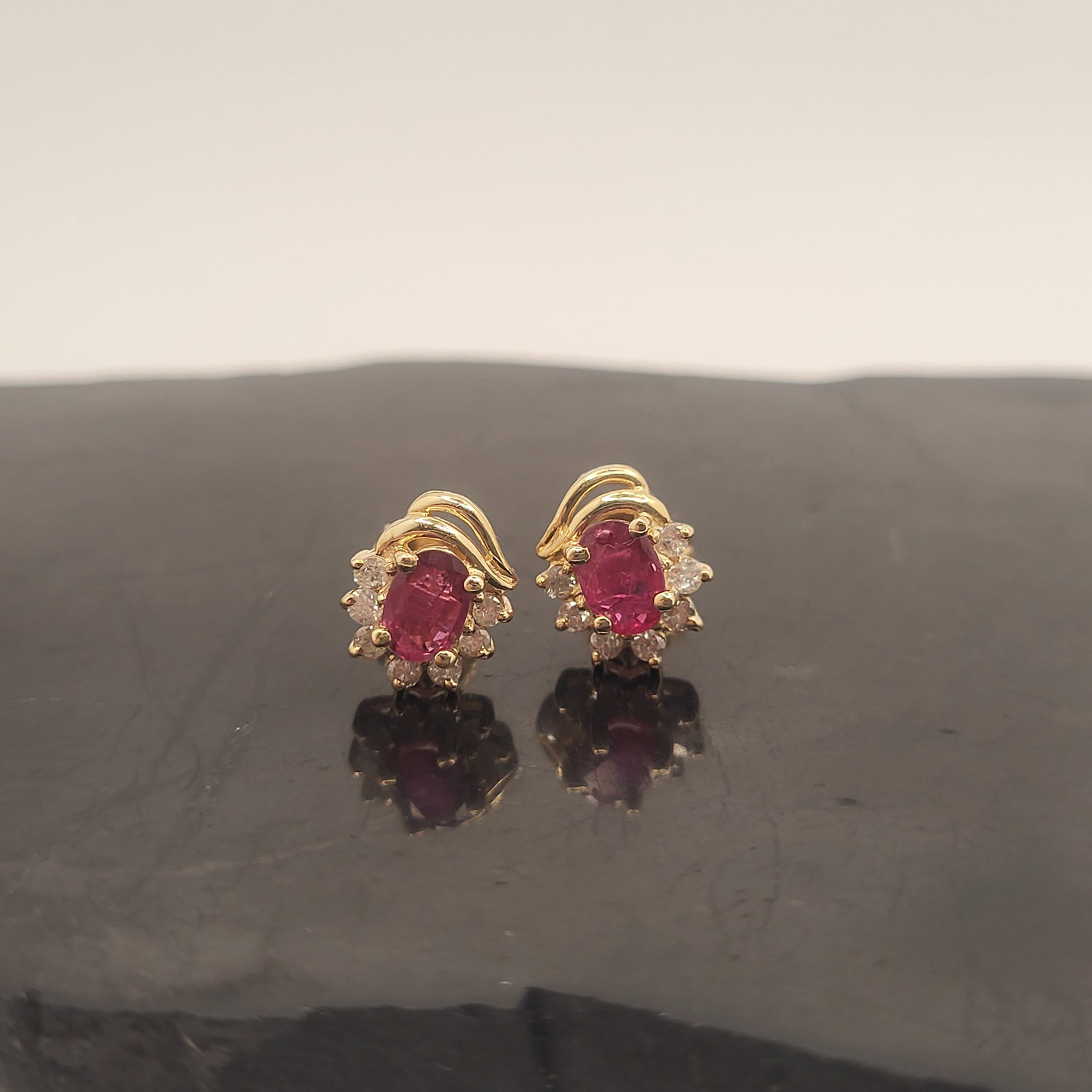 Ruby and Diamond Semi-Halo Earrings - 2