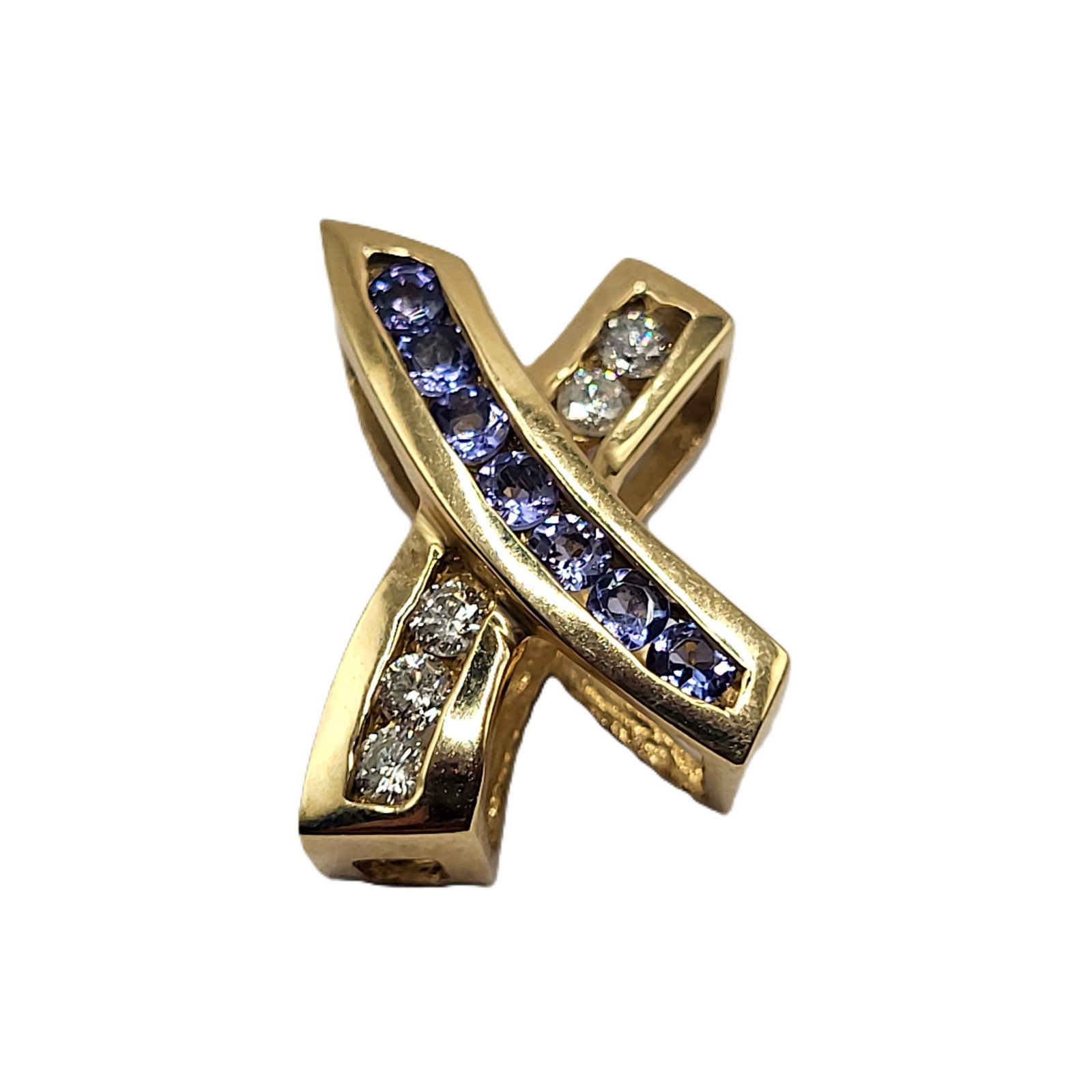 14K 'Dancing Kiss' Tanzanite and Diamond 'X' Pendant - 2