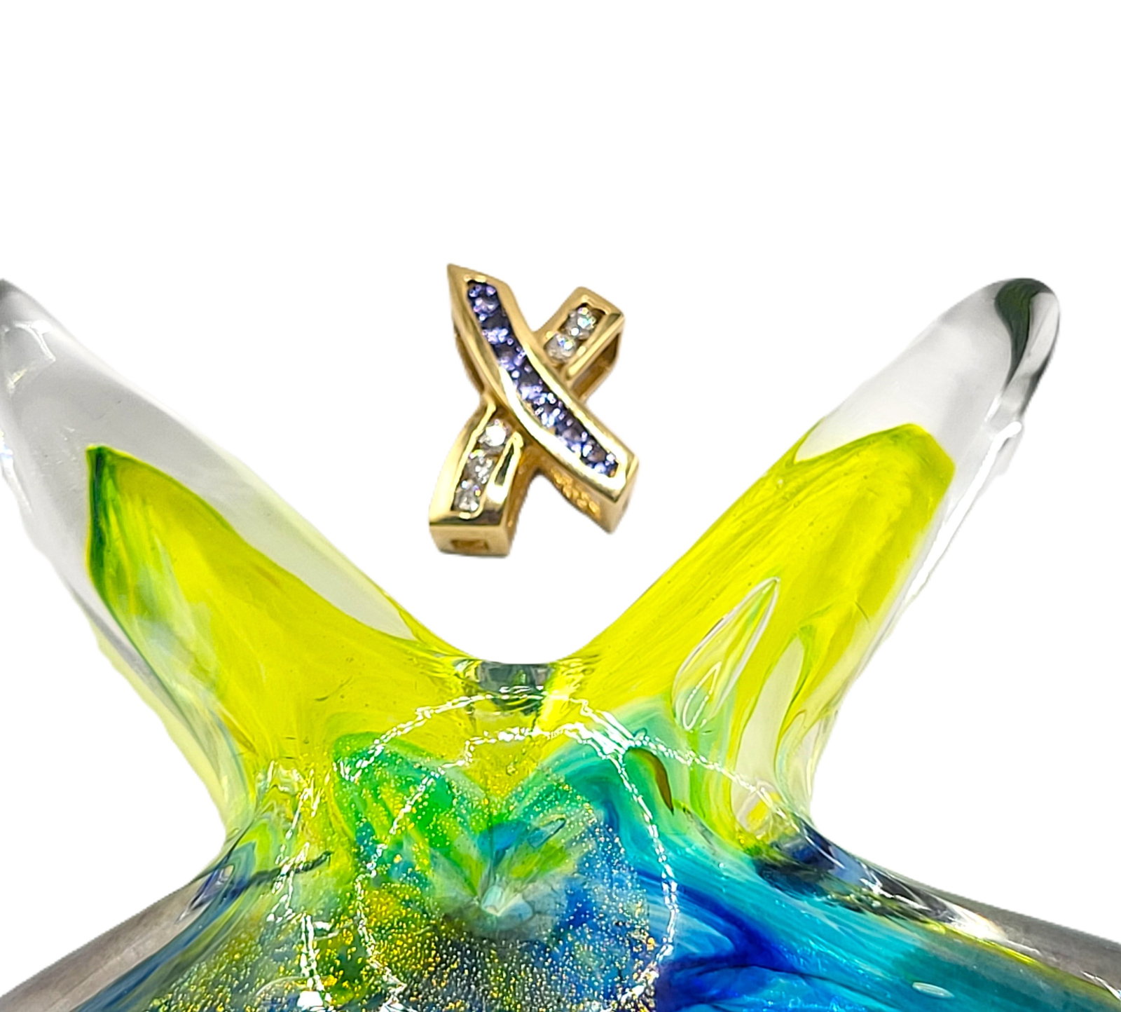 14K 'Dancing Kiss' Tanzanite and Diamond 'X' Pendant - 4